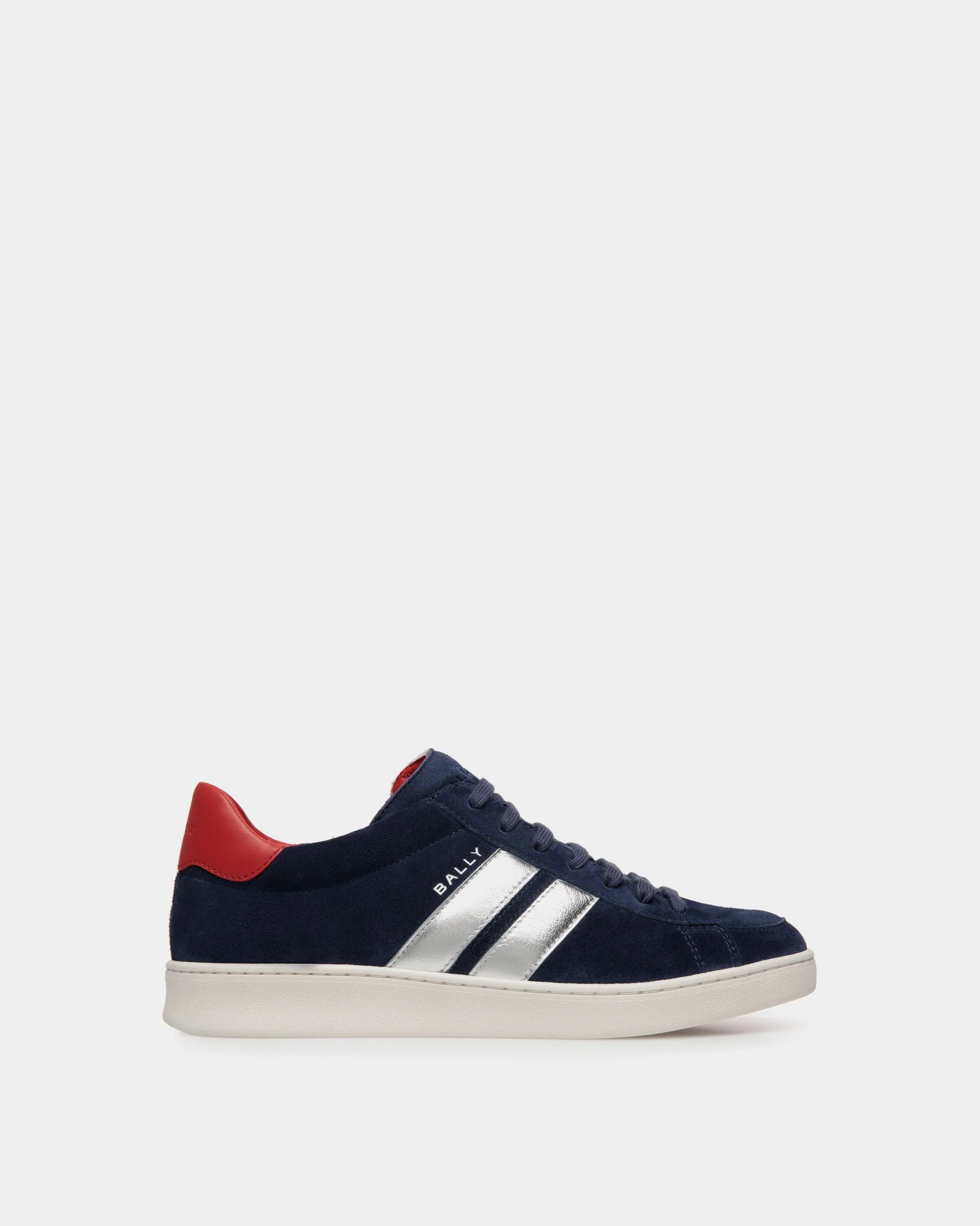 Tennis Sneaker in Navy Blue and Candy Red Suede Leather