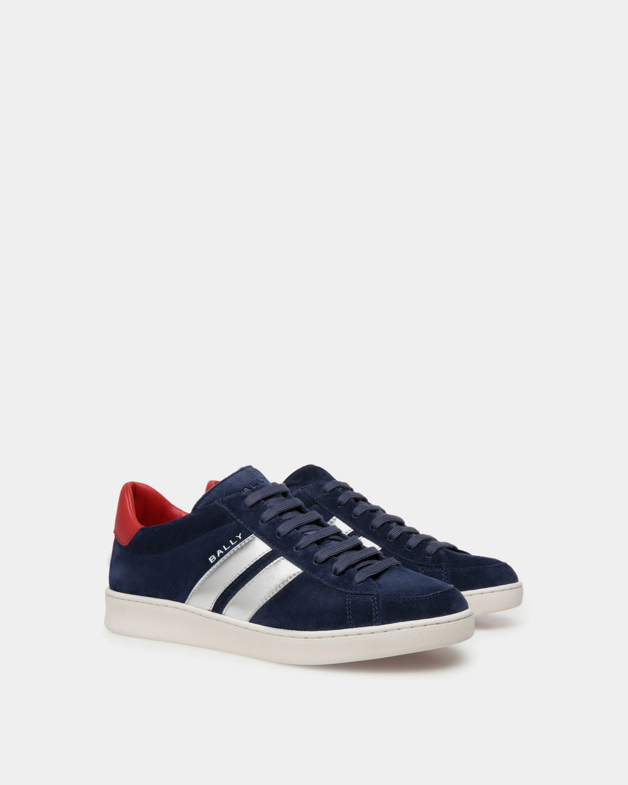 Tennis Sneaker in Navy Blue and Candy Red Suede Leather - Image 2