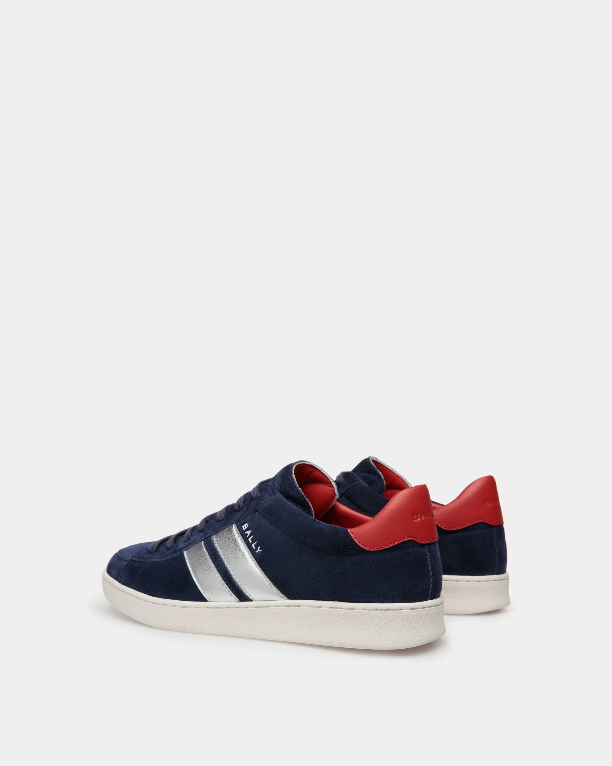 Tennis Sneaker in Navy Blue and Candy Red Suede Leather - Image 3