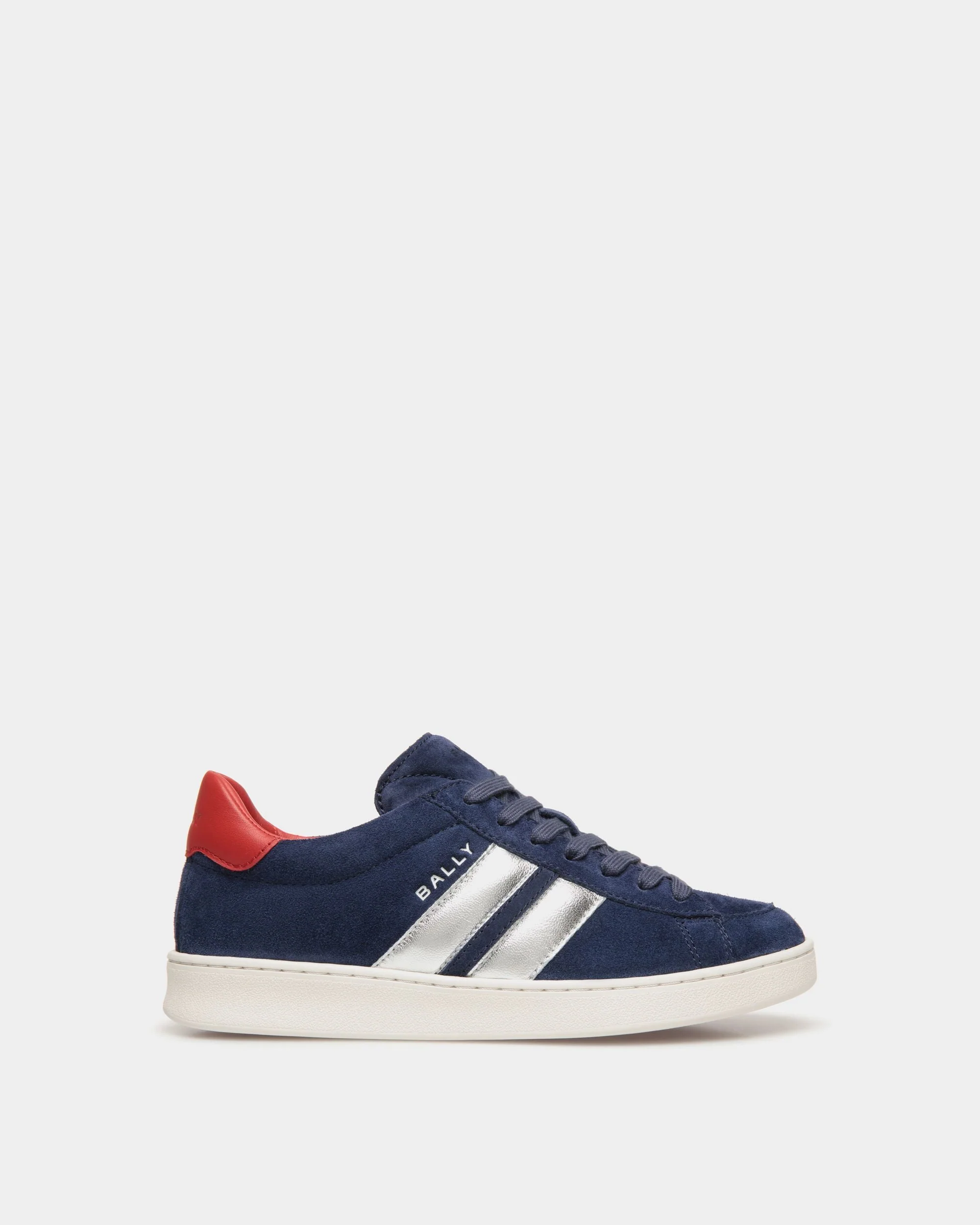 Tennis Sneaker In Navy Blue And Candy Red Suede Leather