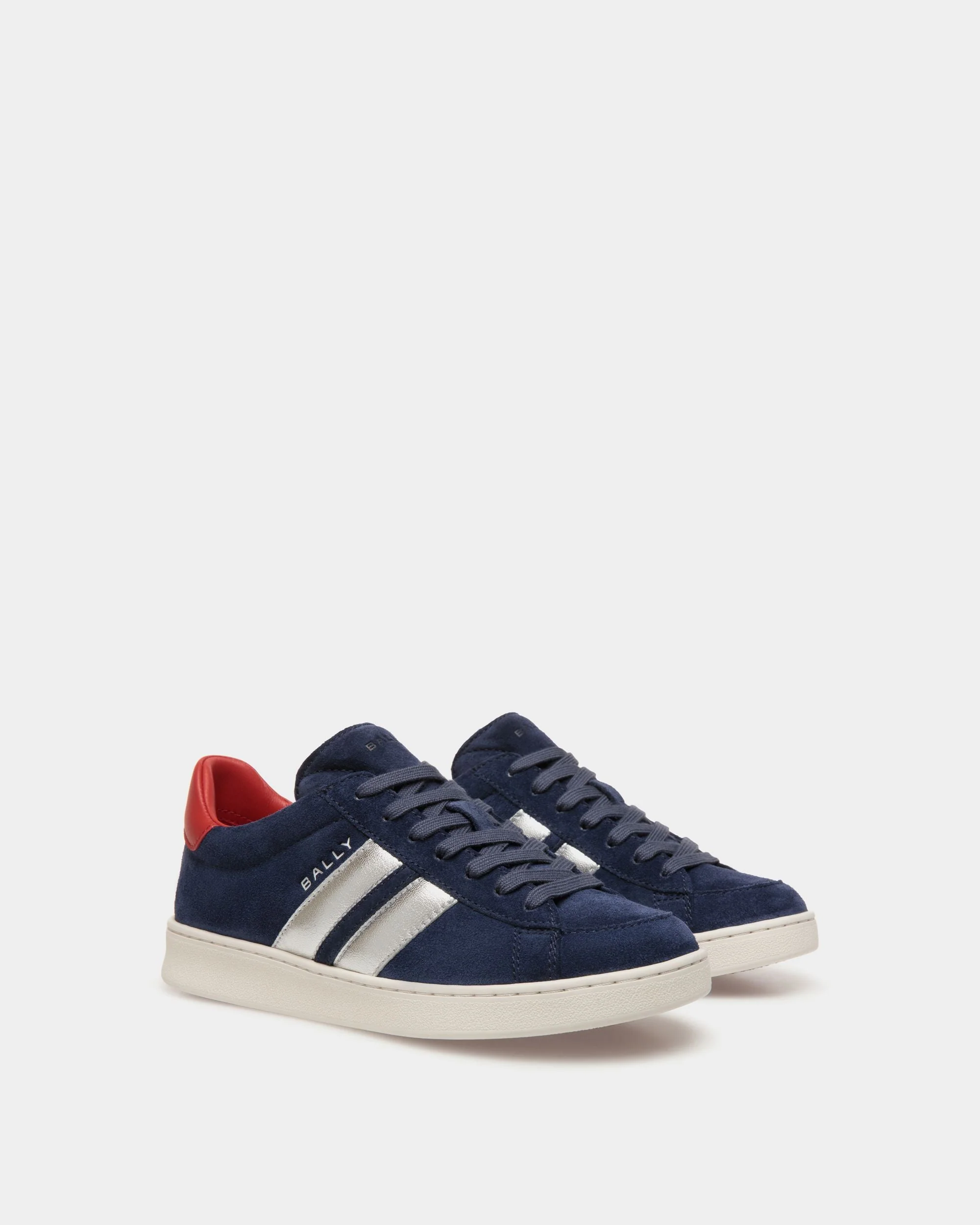 Tennis Sneaker In Navy Blue And Candy Red Suede Leather - Image 3