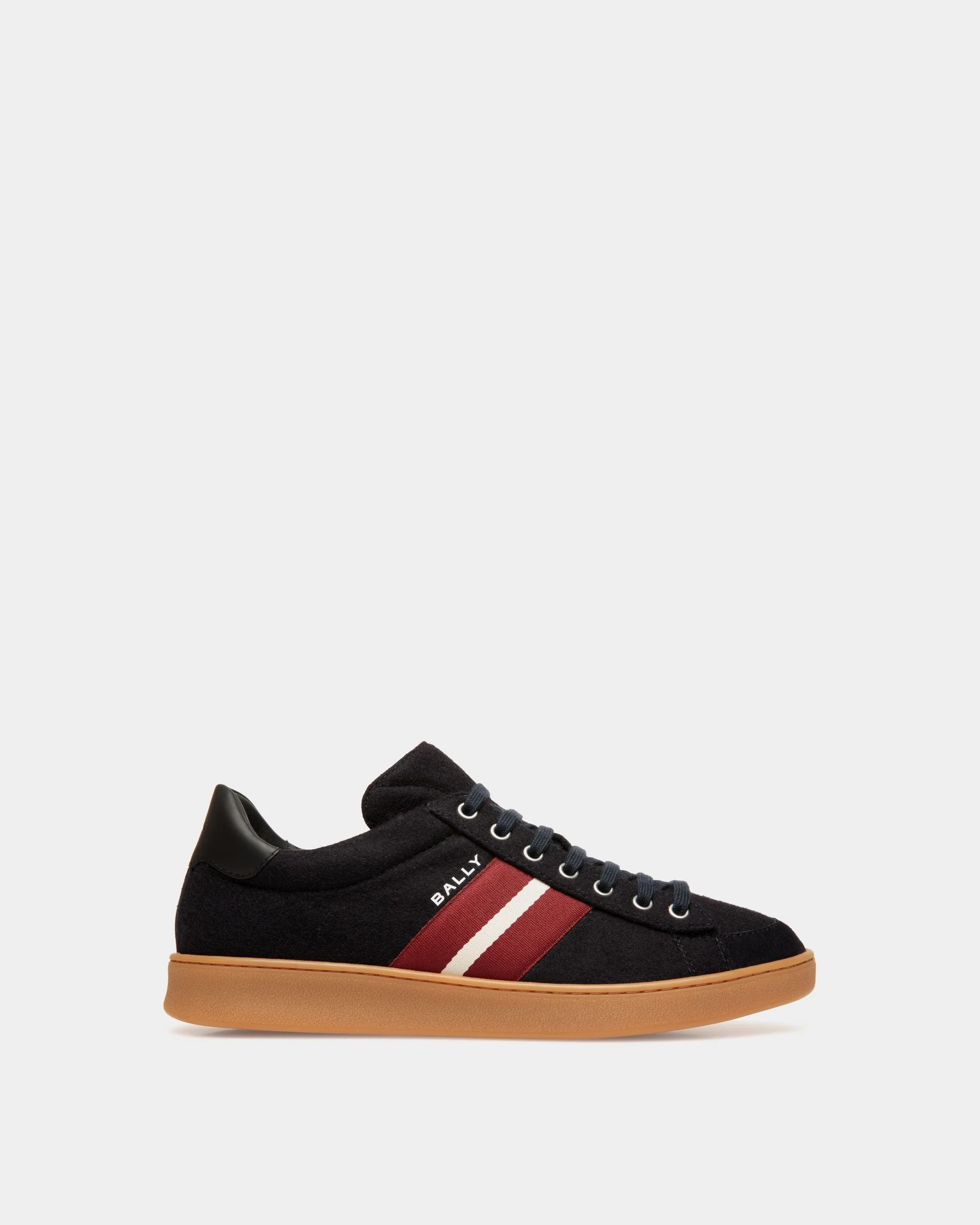 Tennis Sneaker In Navy Blue Wool Fabric and Black Leather