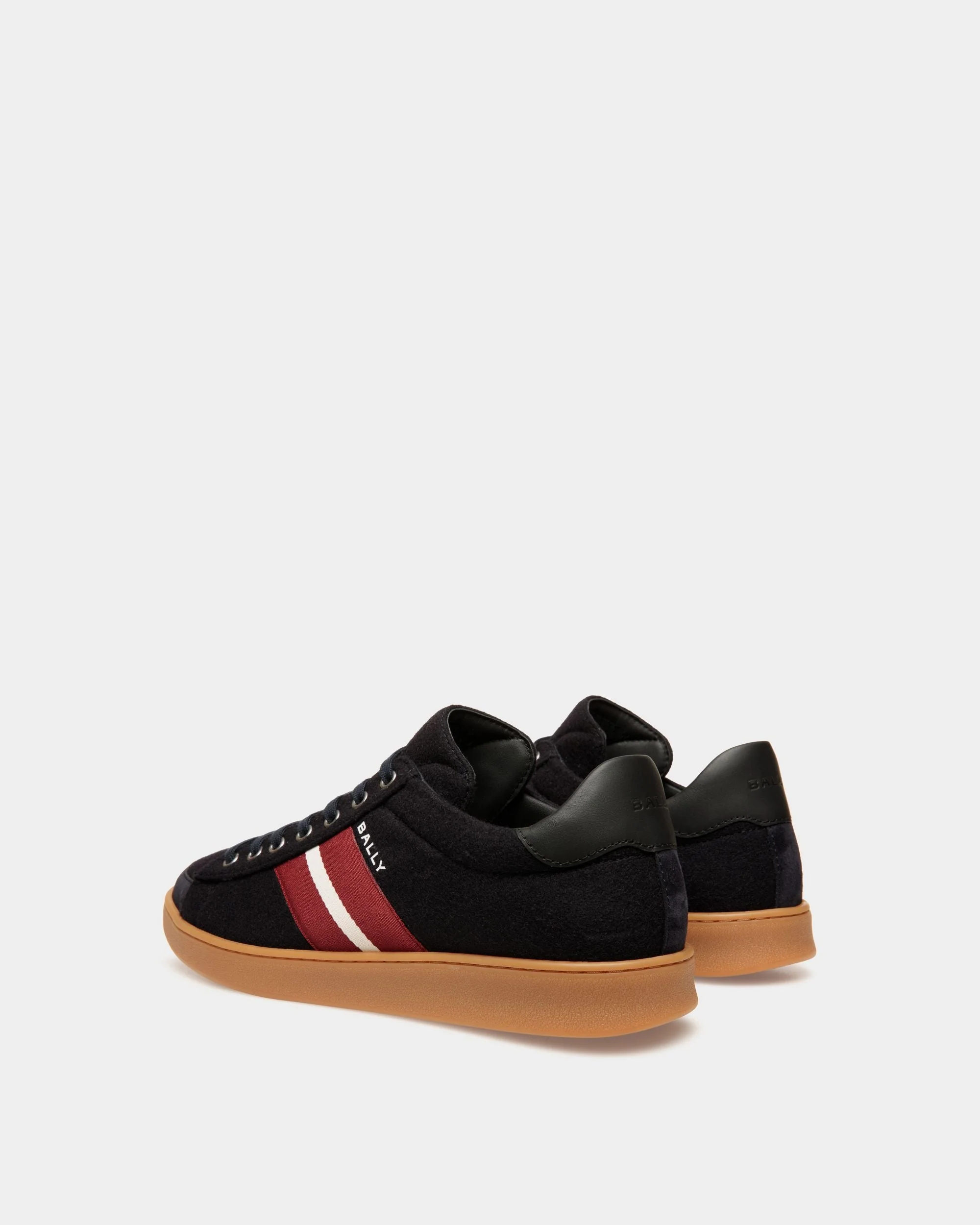 Tennis Sneaker In Navy Blue Wool Fabric and Black Leather - Image 3