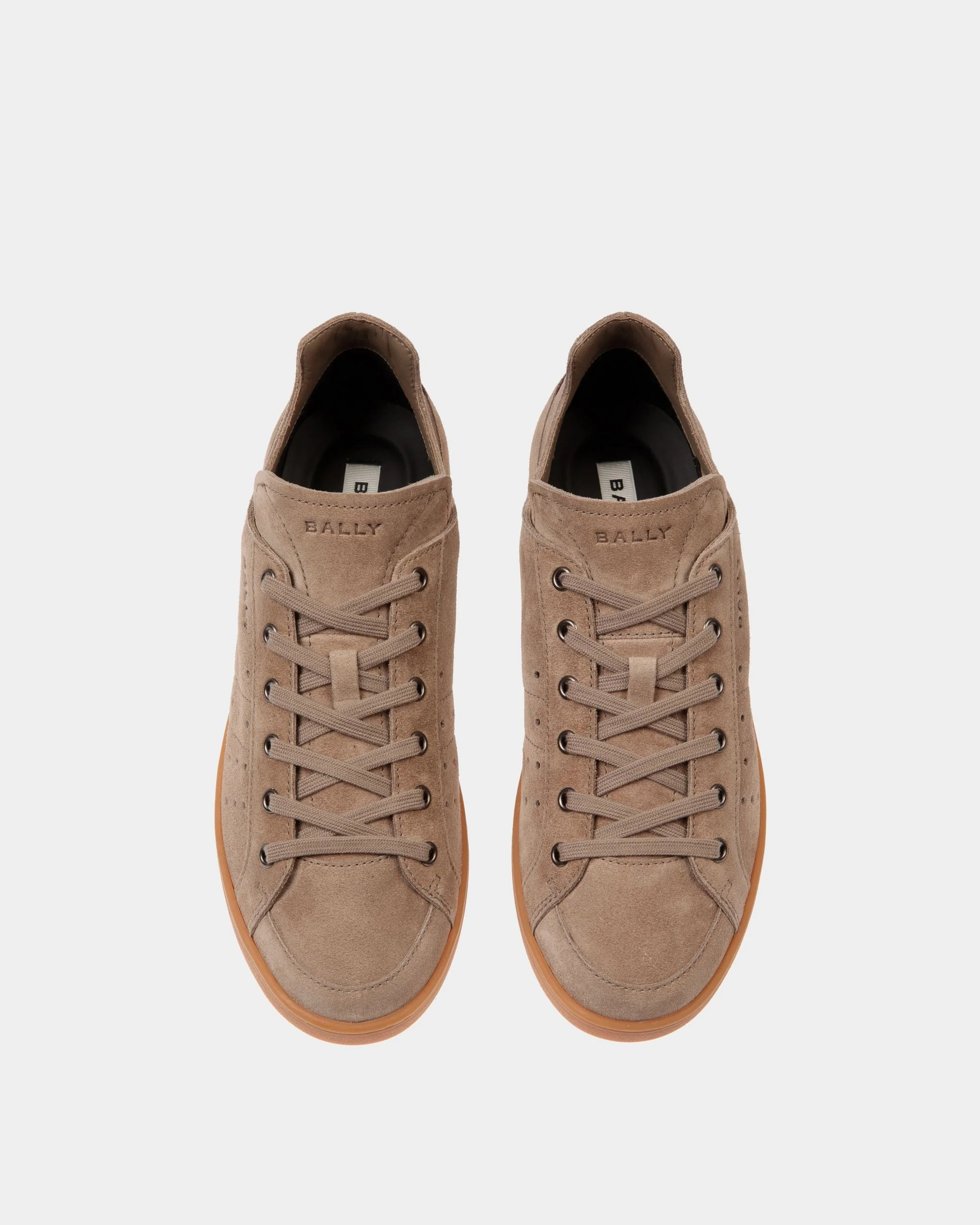Tennis Sneaker in Taupe and Deep Burgundy Suede - Image 5