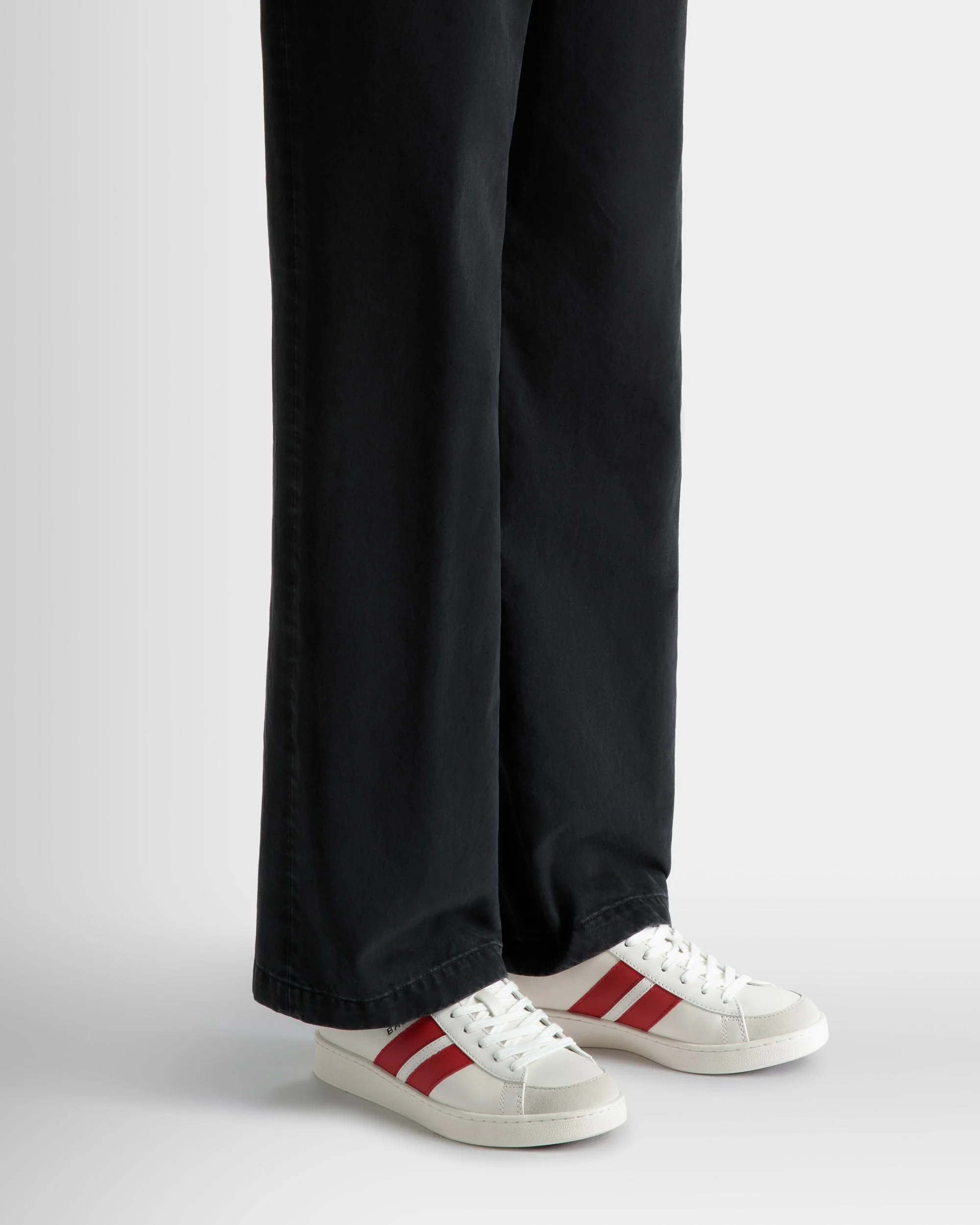 Tennis Sneaker in White and Candy Red Leather - Image 2