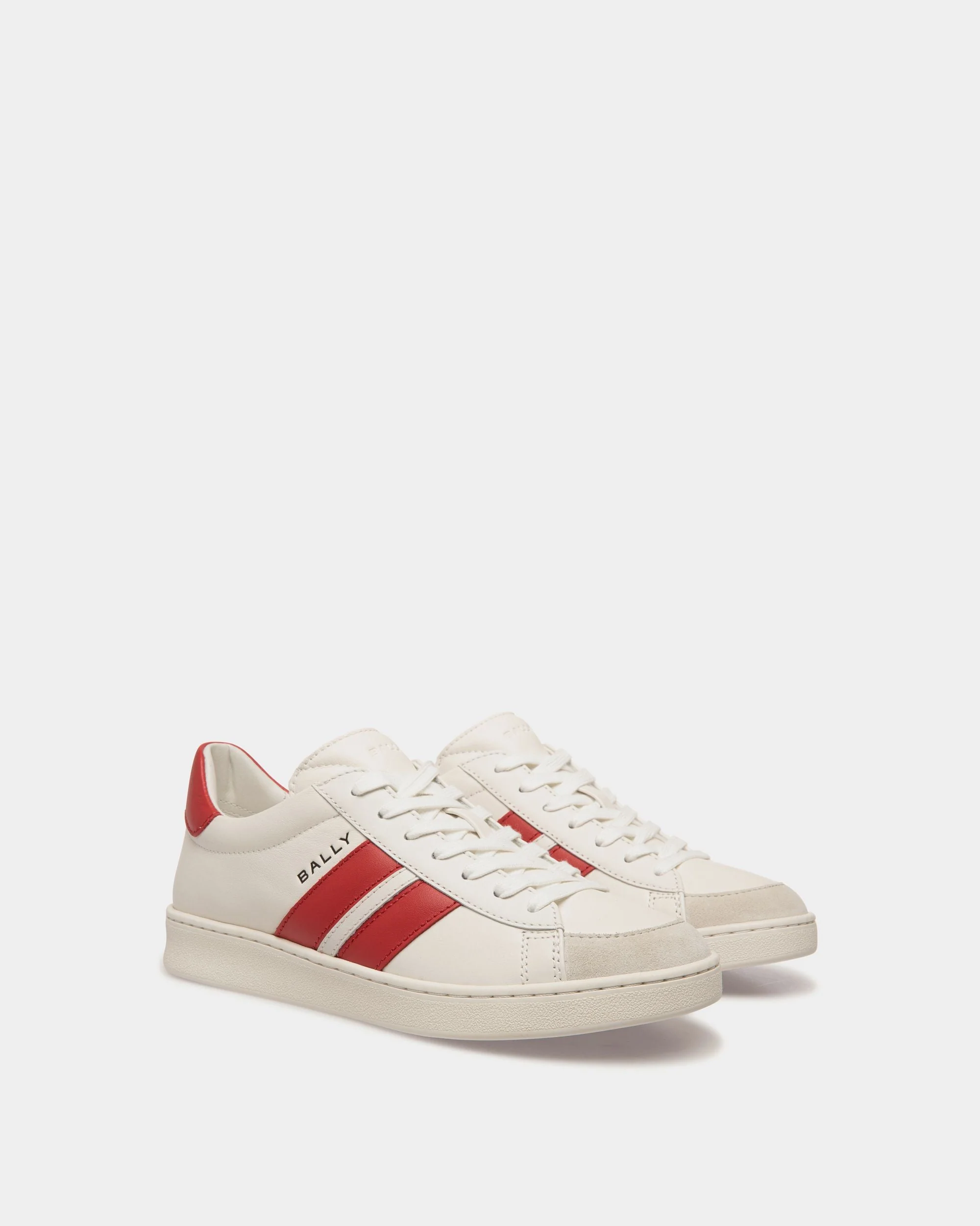 Tennis Sneaker in White and Candy Red Leather - Image 3