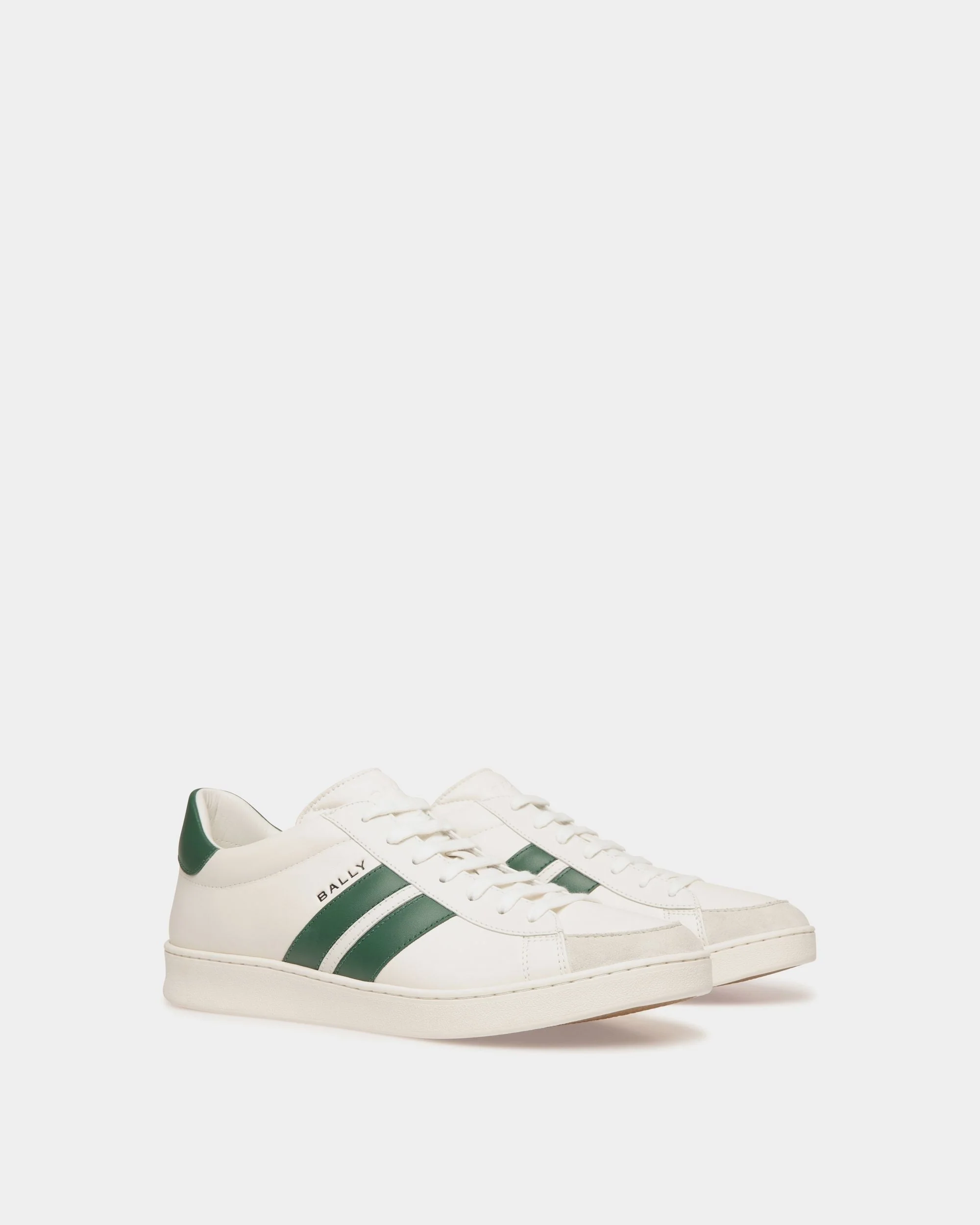 Tennis Sneaker in White and Green Leather - Image 2