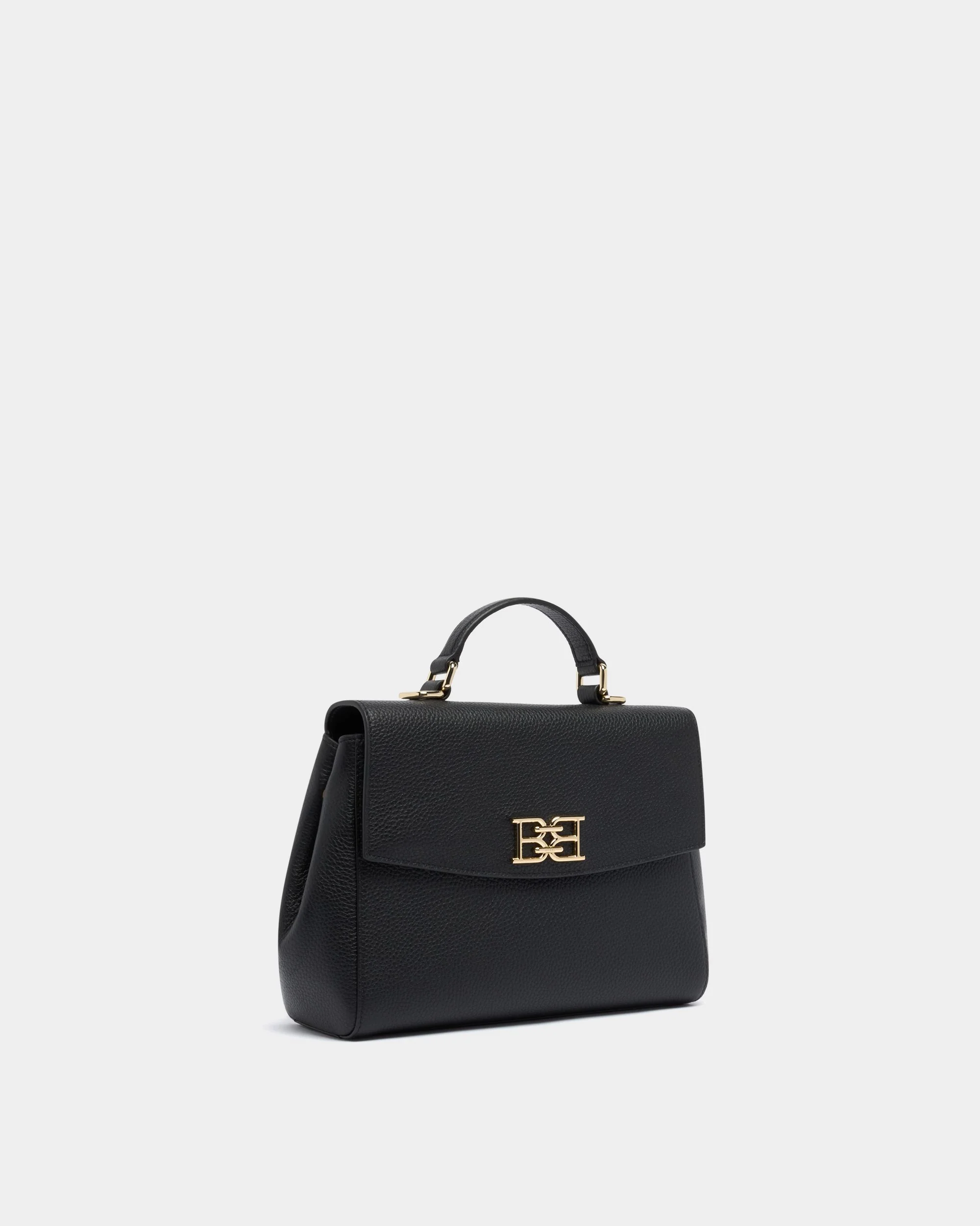 Top Handle Bag in Black Grained Leather - Image 4