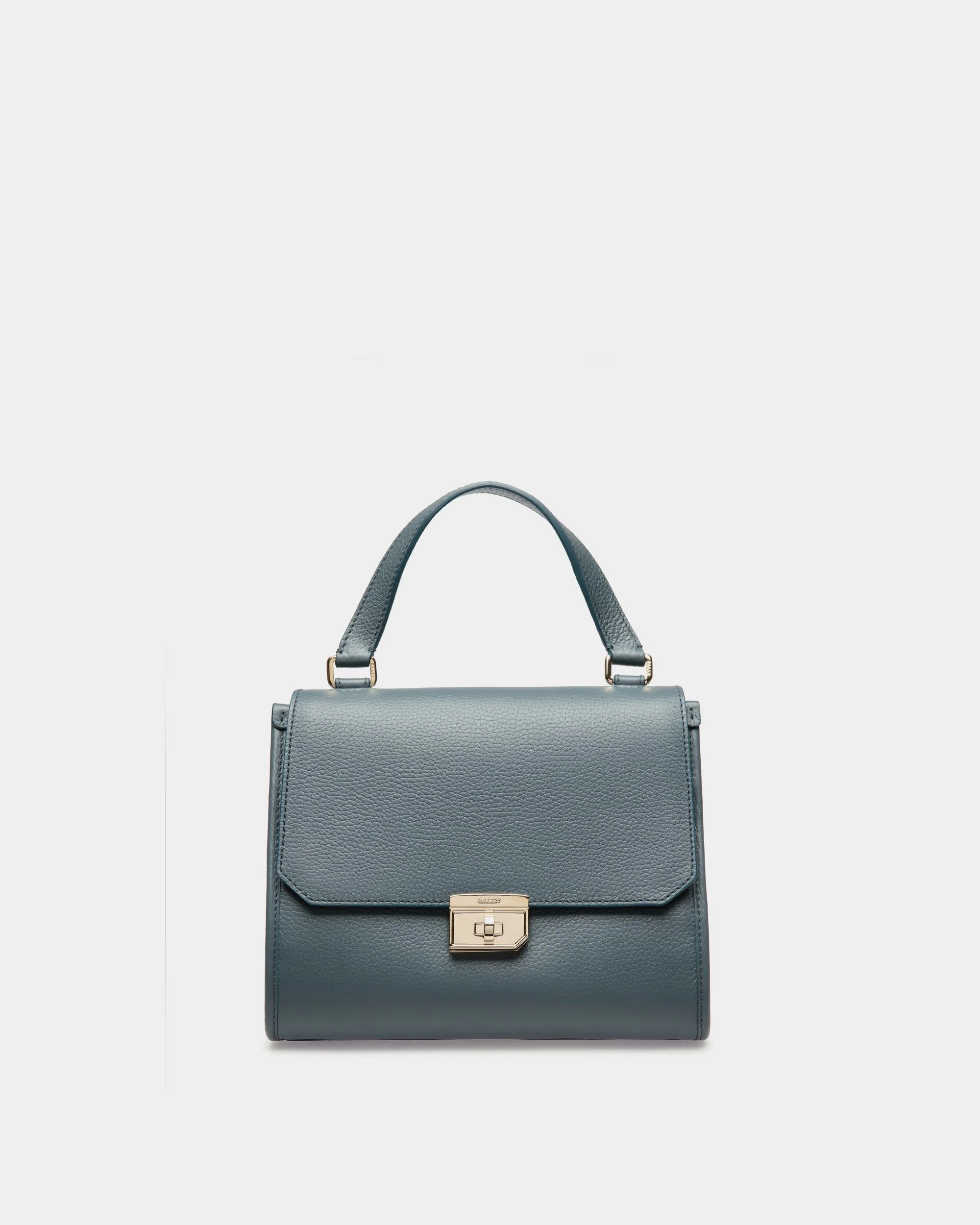 Top Handle Bag in Blue Grained Leather