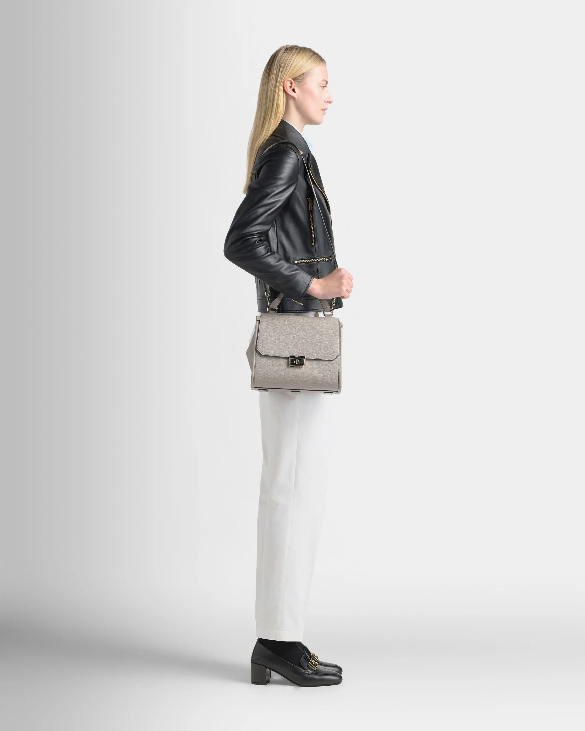 Top Handle Bag in Taupe Grained Leather - Image 2