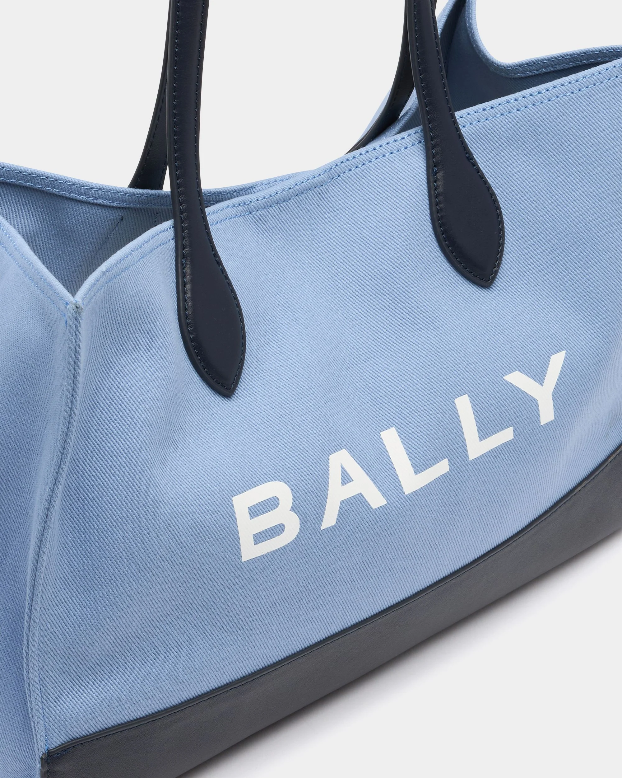 Tote Bag In Blue Canvas and Leather - Image 5