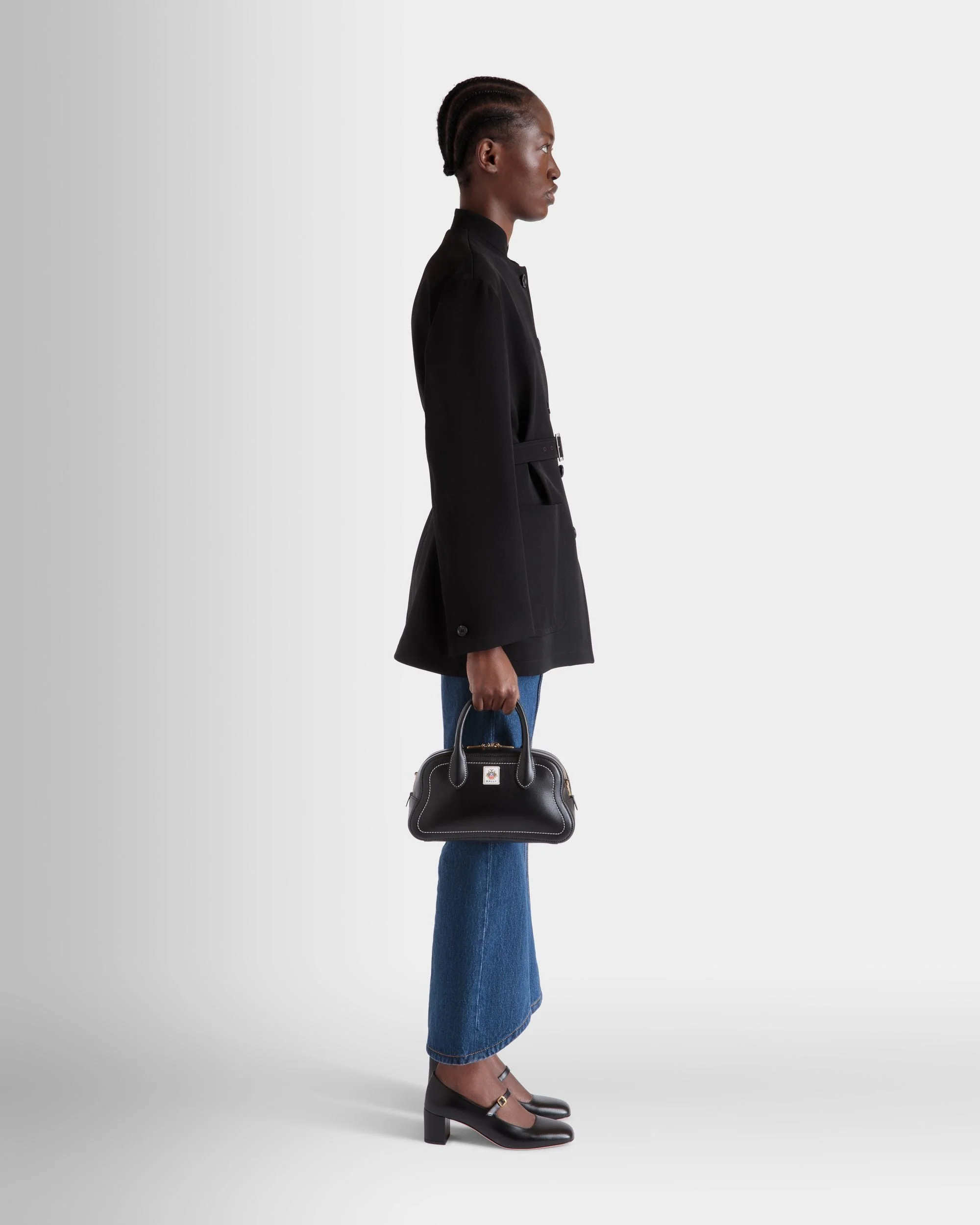 Unda Top Handle Bag in Black Grained Leather - Image 2