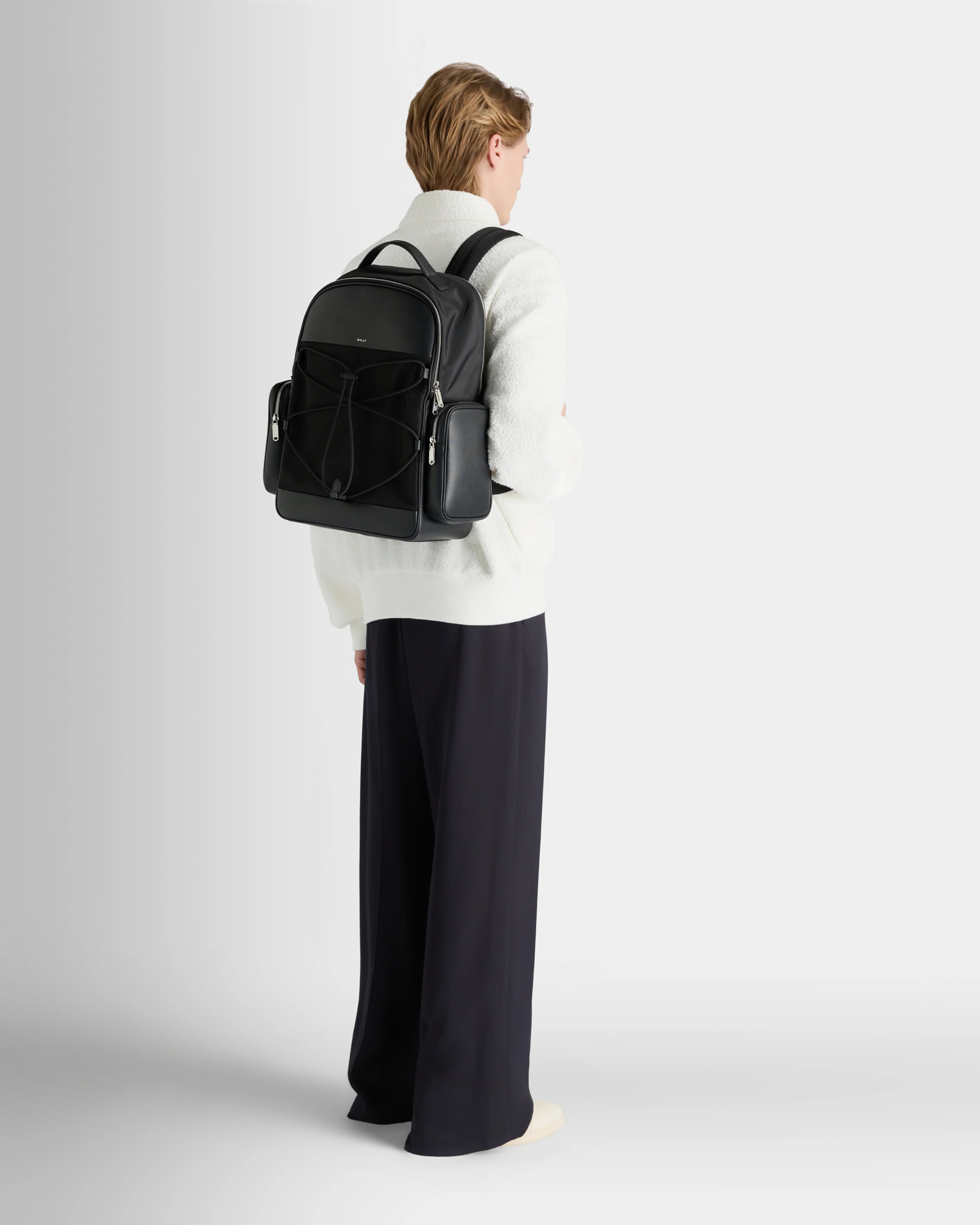 Vogel Backpack in Black Nylon and Recycled Leather - Image 2