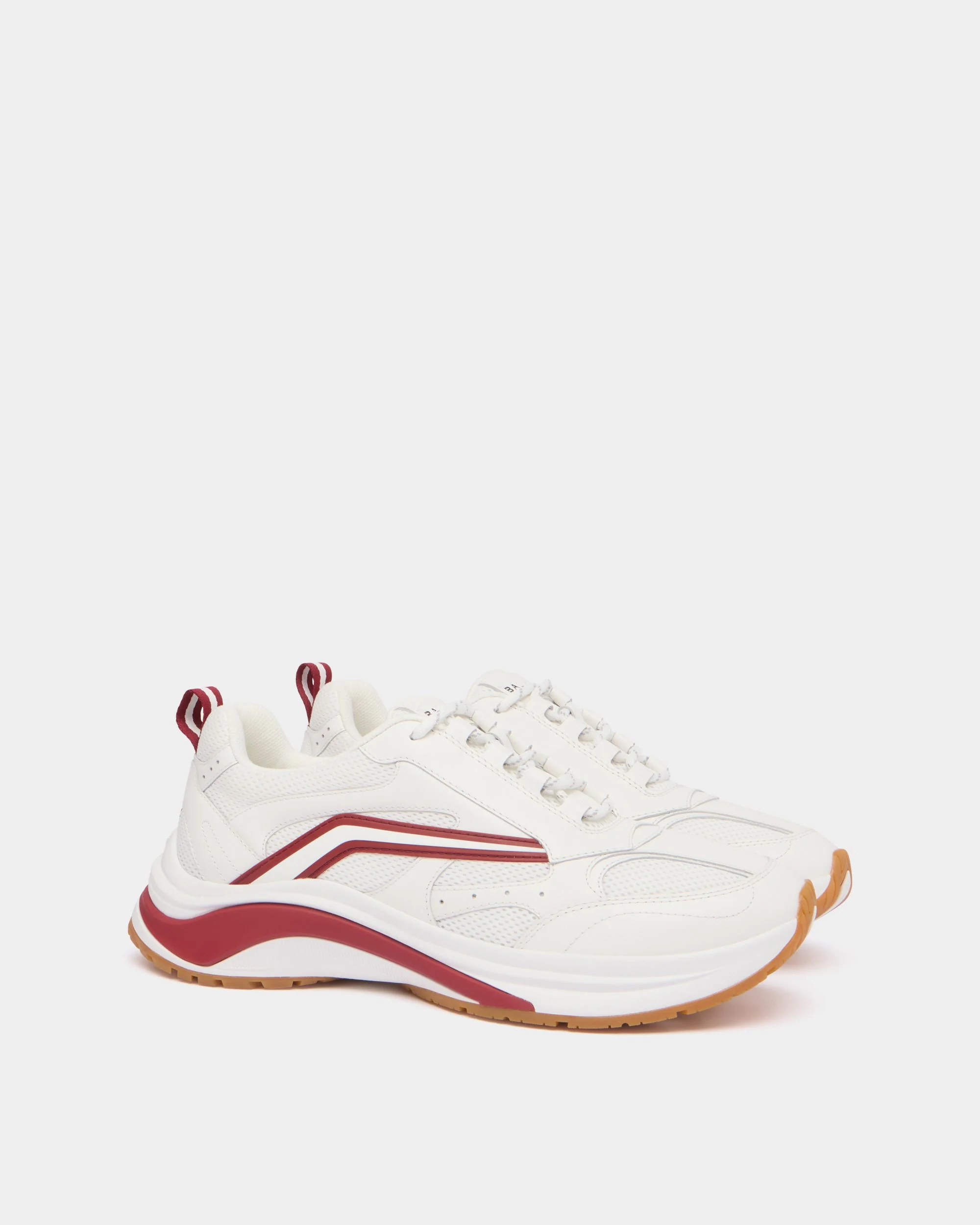 Woge Sneaker in White and Red Leather and Fabric - Image 3