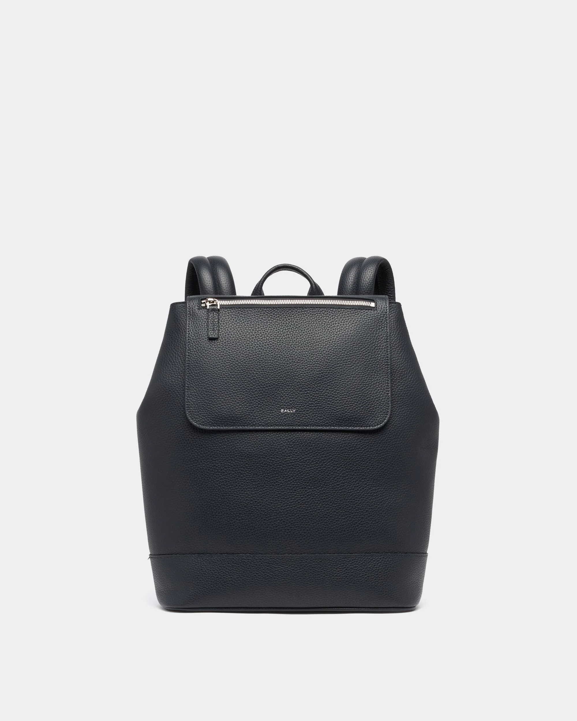 York Backpack In Navy Blue Grained Leather