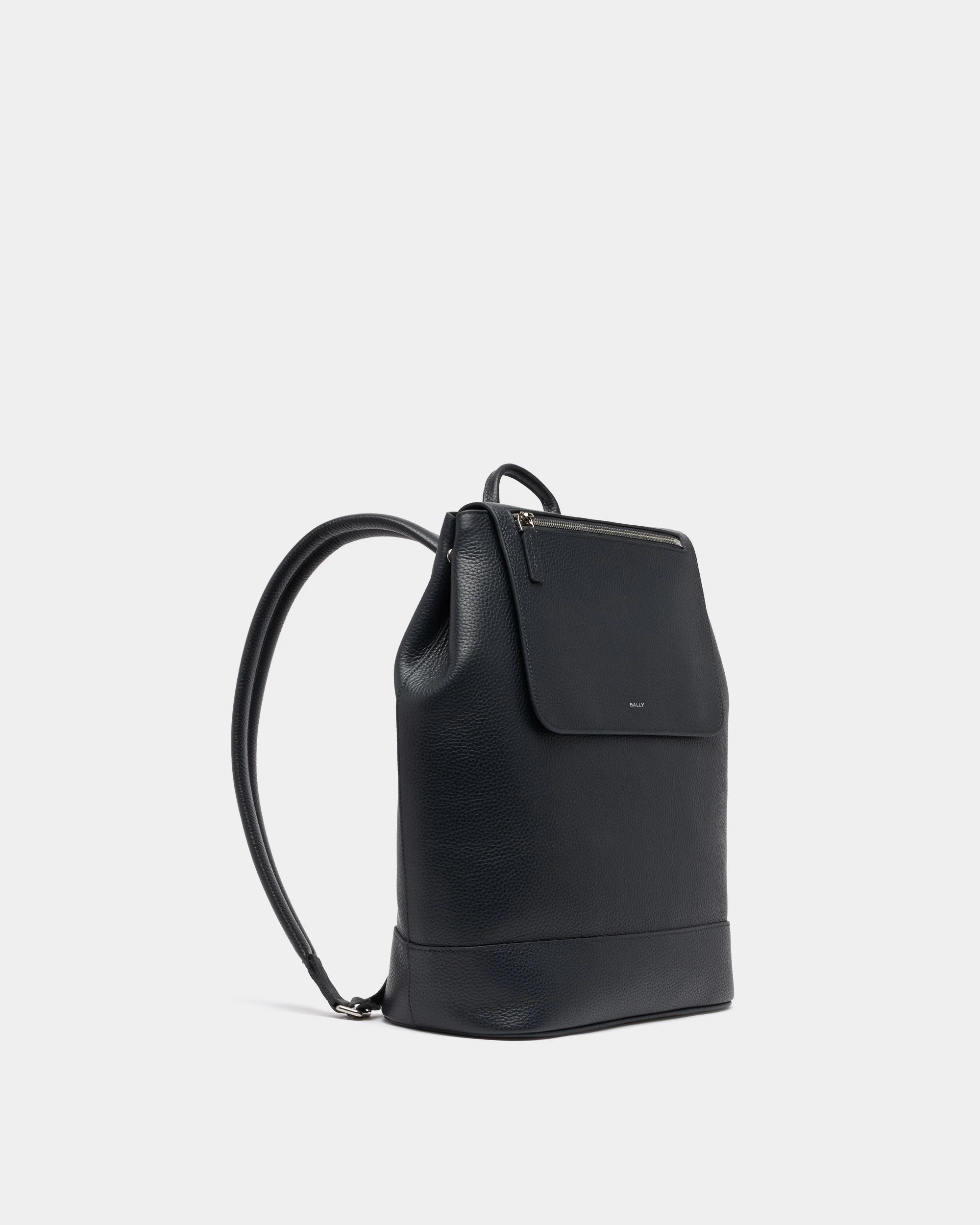 York Backpack In Navy Blue Grained Leather - Image 3
