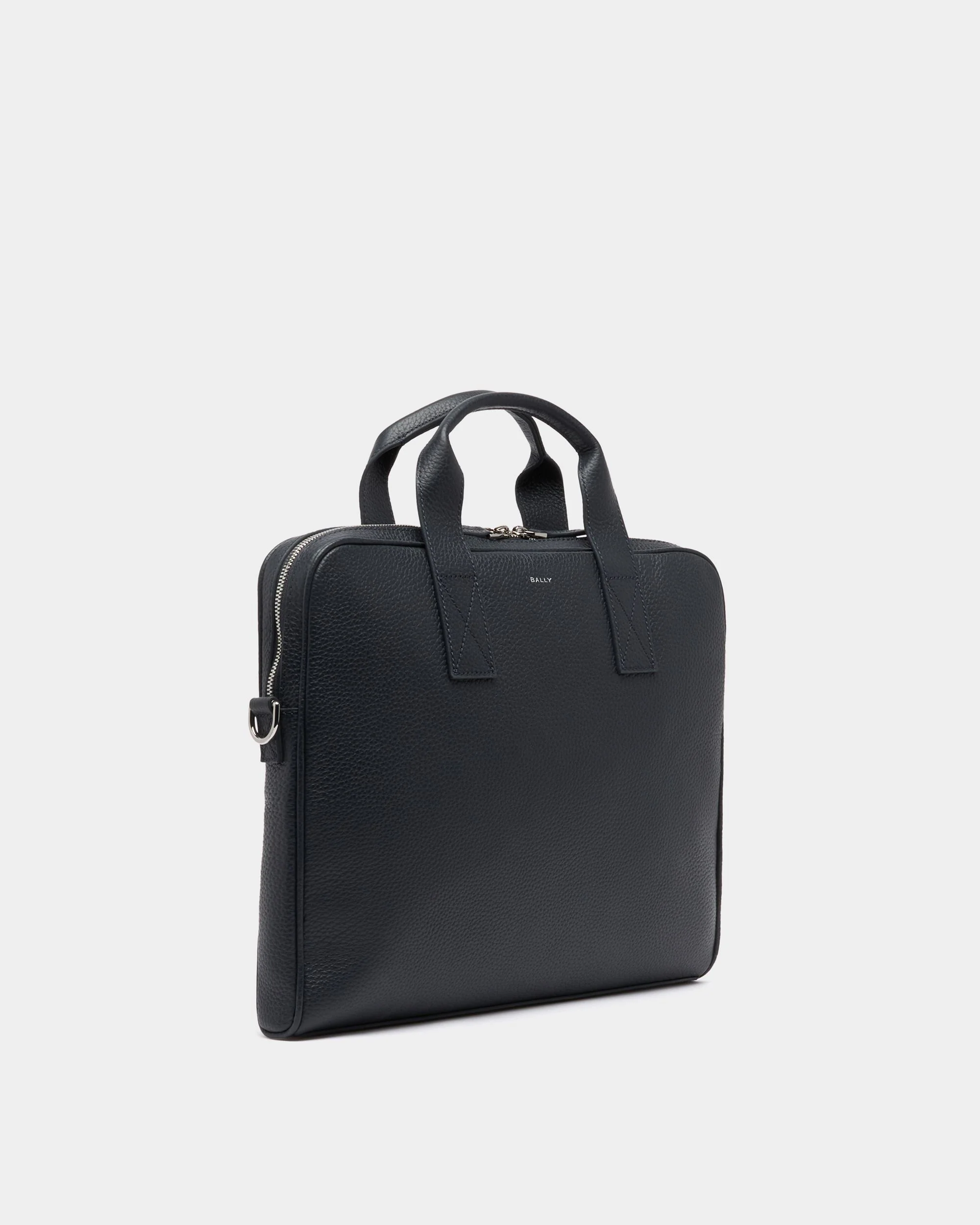 York Briefcase In Navy Blue Grained Leather - Image 3