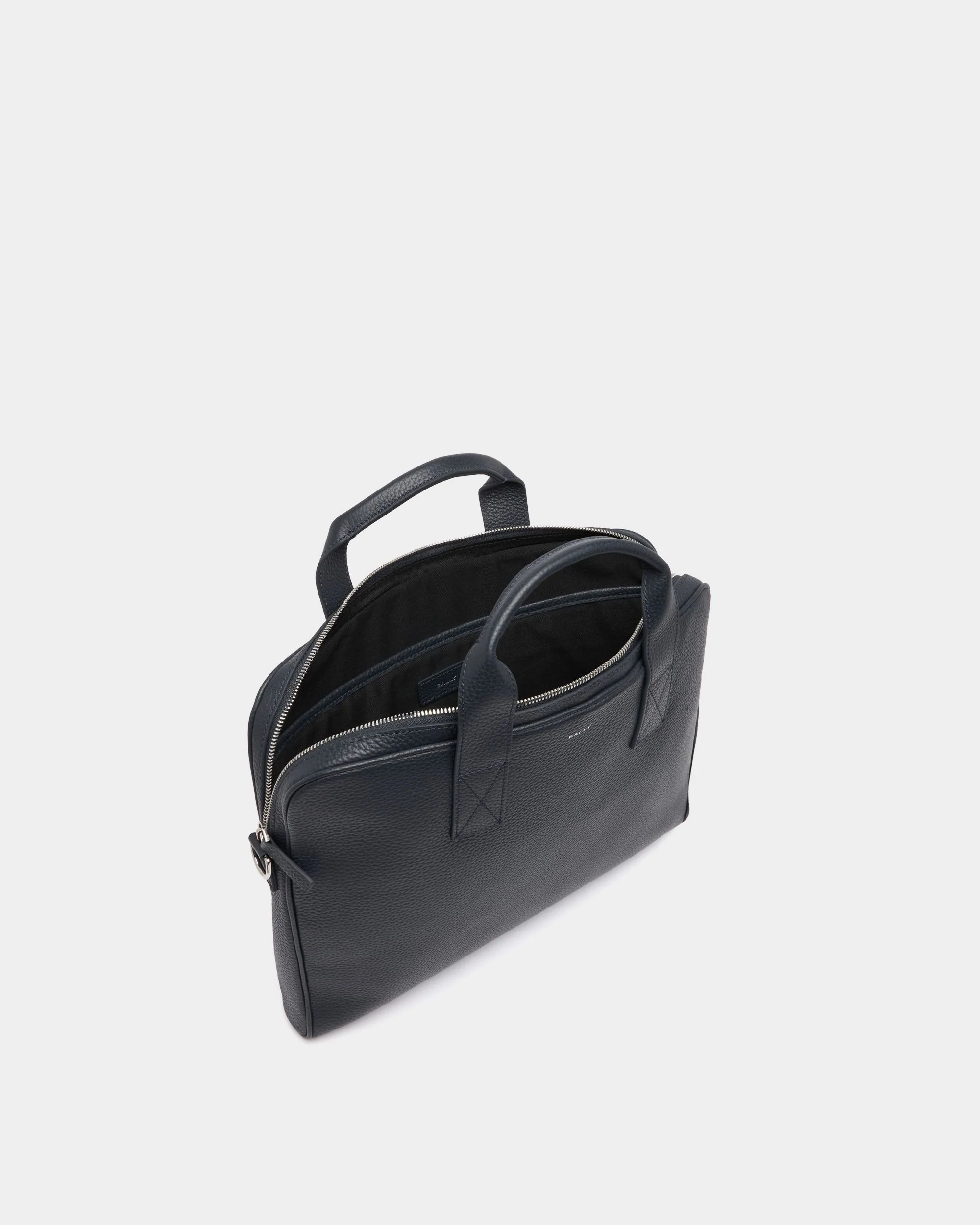 York Briefcase In Navy Blue Grained Leather - Image 4