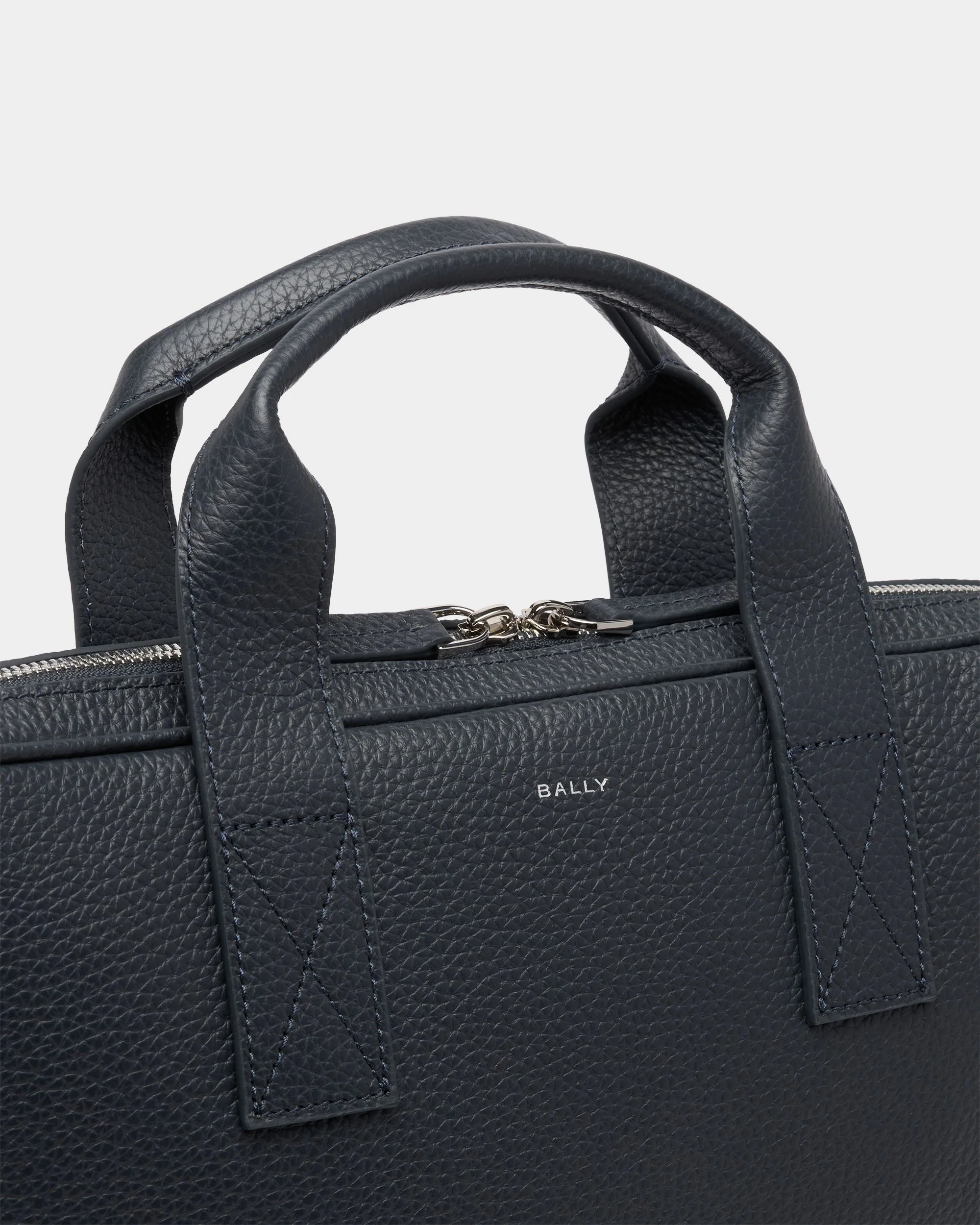 York Briefcase In Navy Blue Grained Leather - Image 5