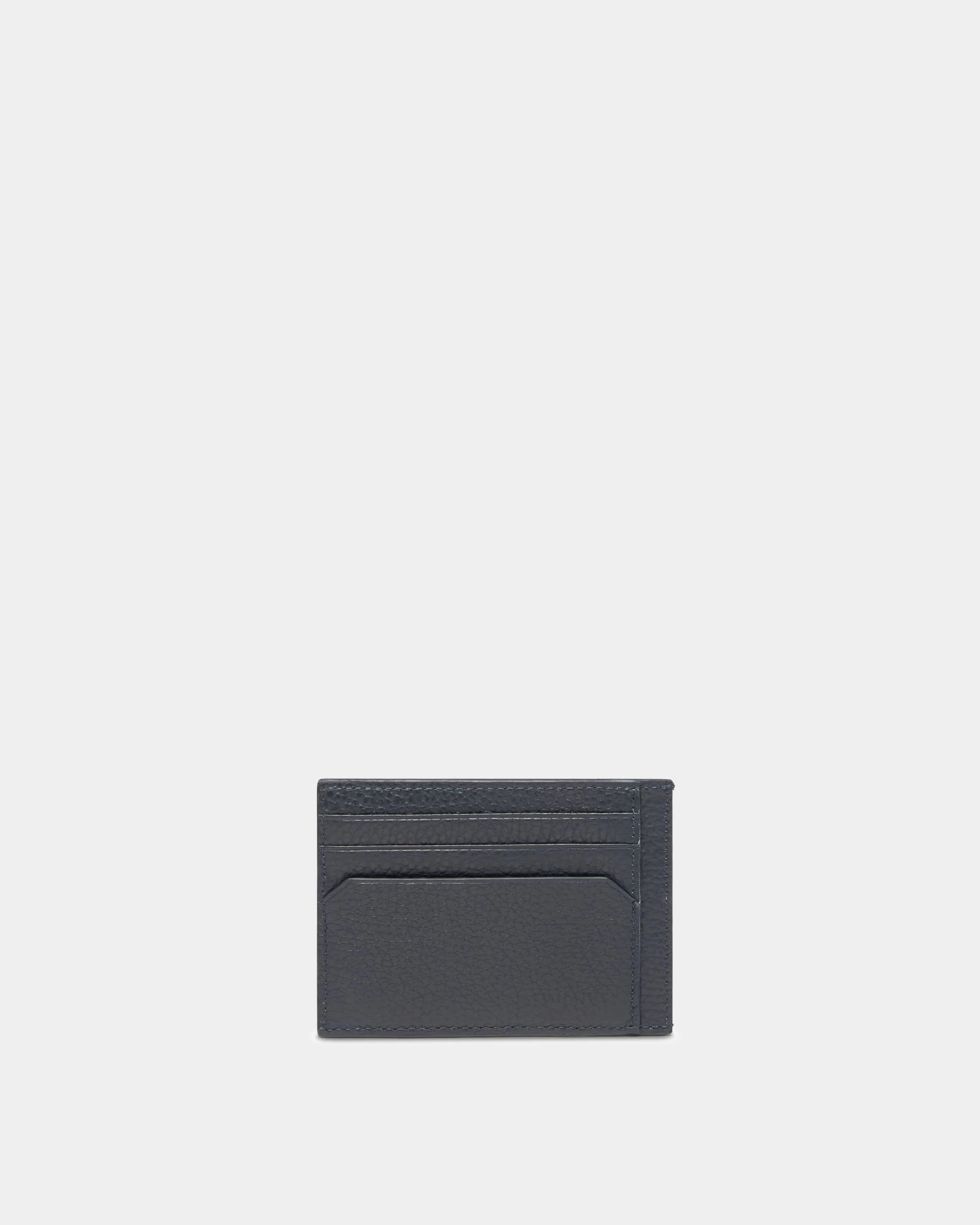 York Business Card Holder In Navy Blue Grained Leather - Image 2