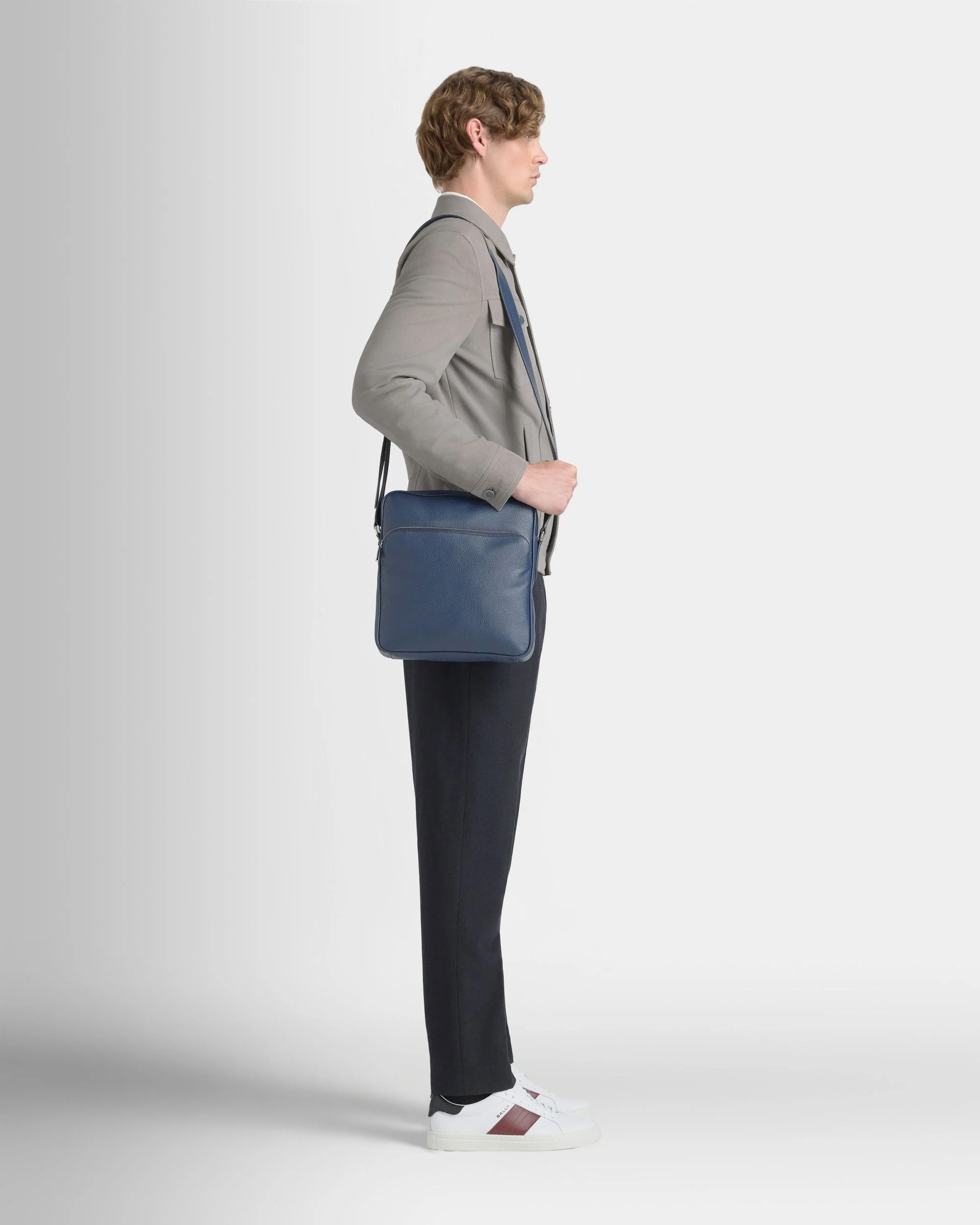 York Crossbody Bag in Navy Blue Grained Leather - Image 2