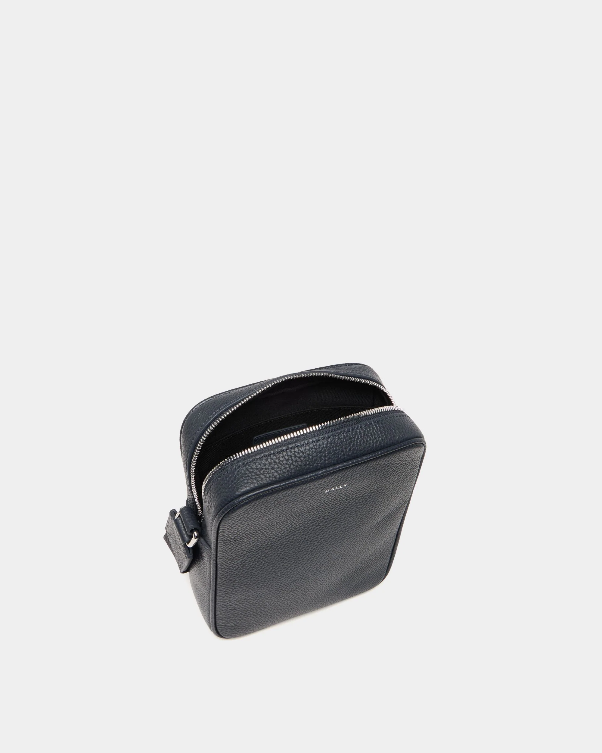 York Crossbody Bag In Navy Blue Grained Leather - Image 4