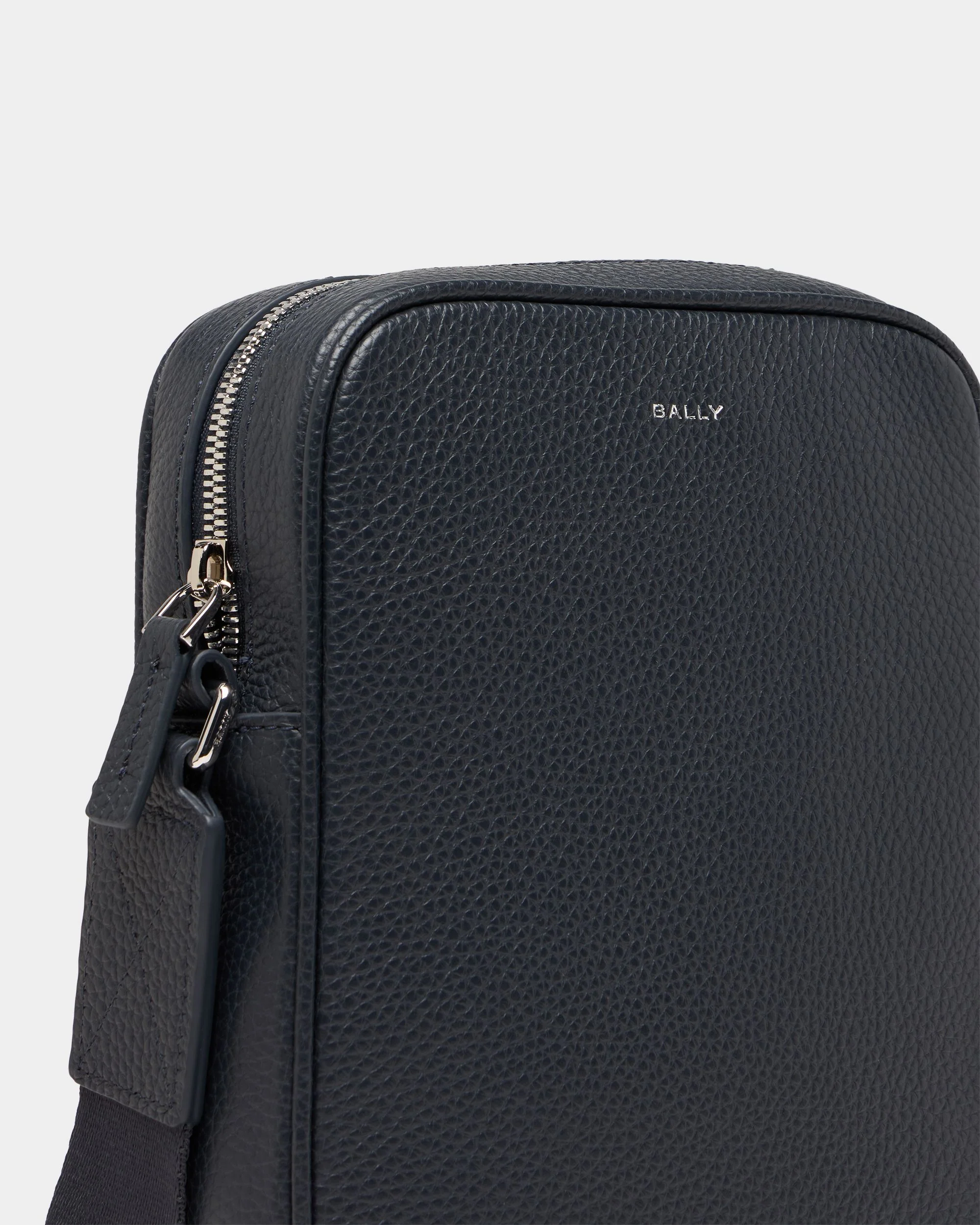 York Crossbody Bag In Navy Blue Grained Leather - Image 5