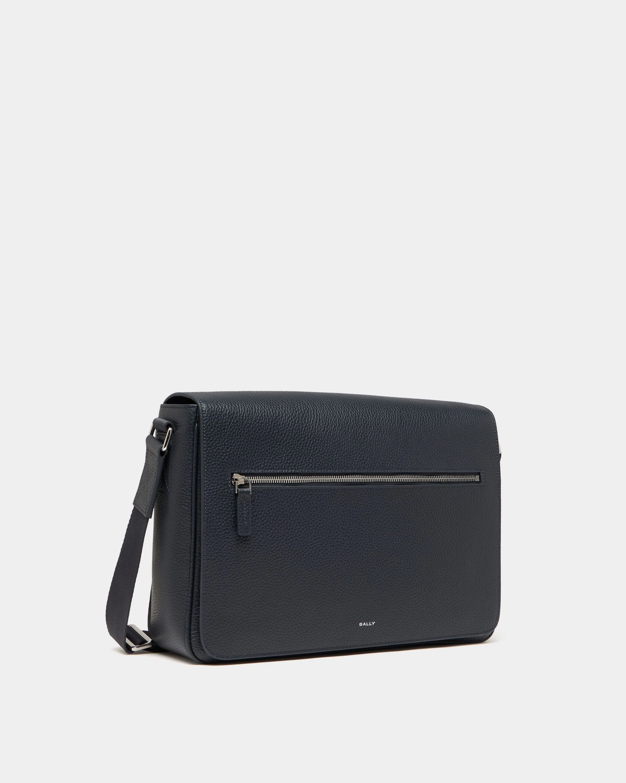 York Messenger Bag In Navy Blue Grained Leather - Image 3
