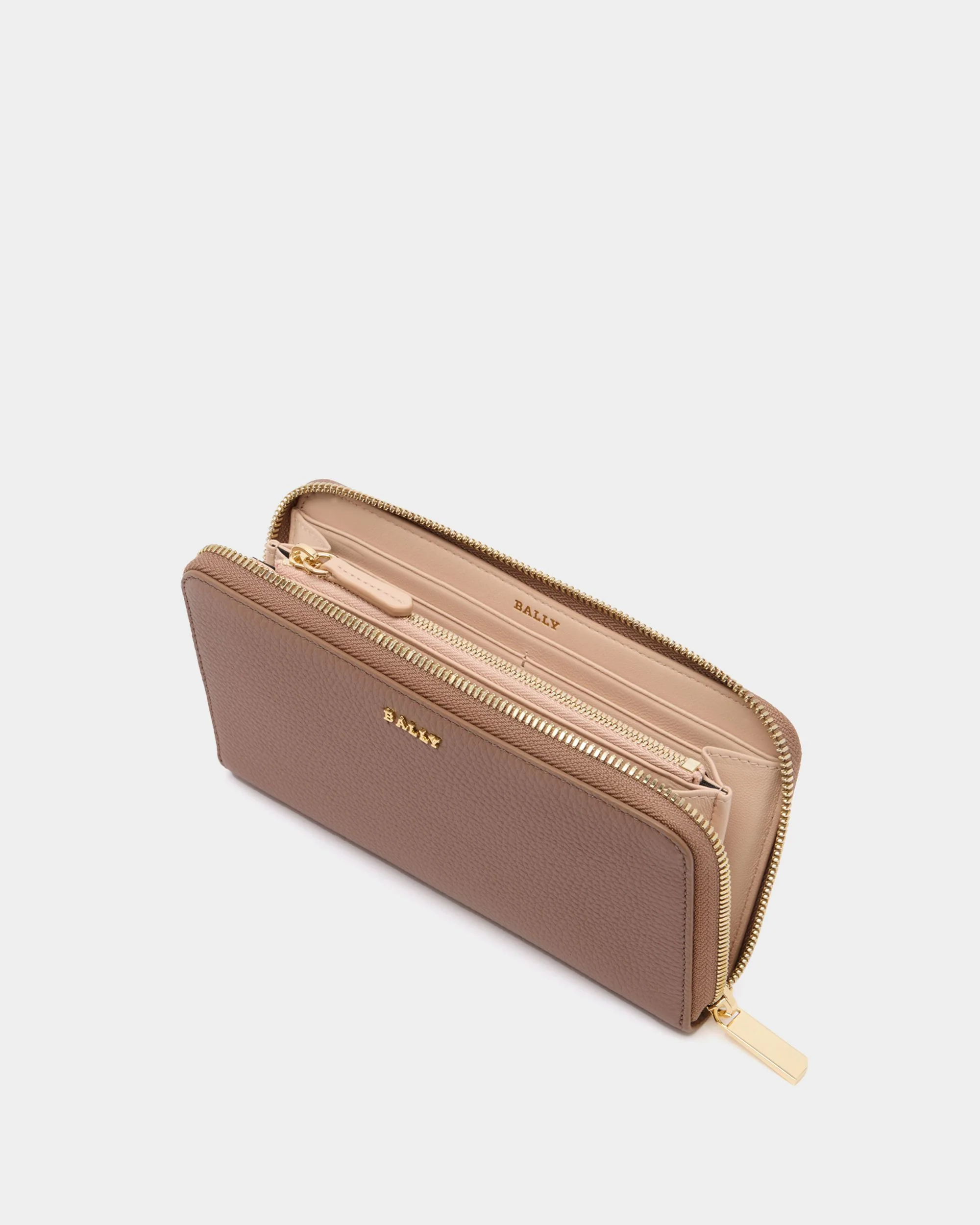 Zip Around Wallet in Beige Grained Leather - Image 3