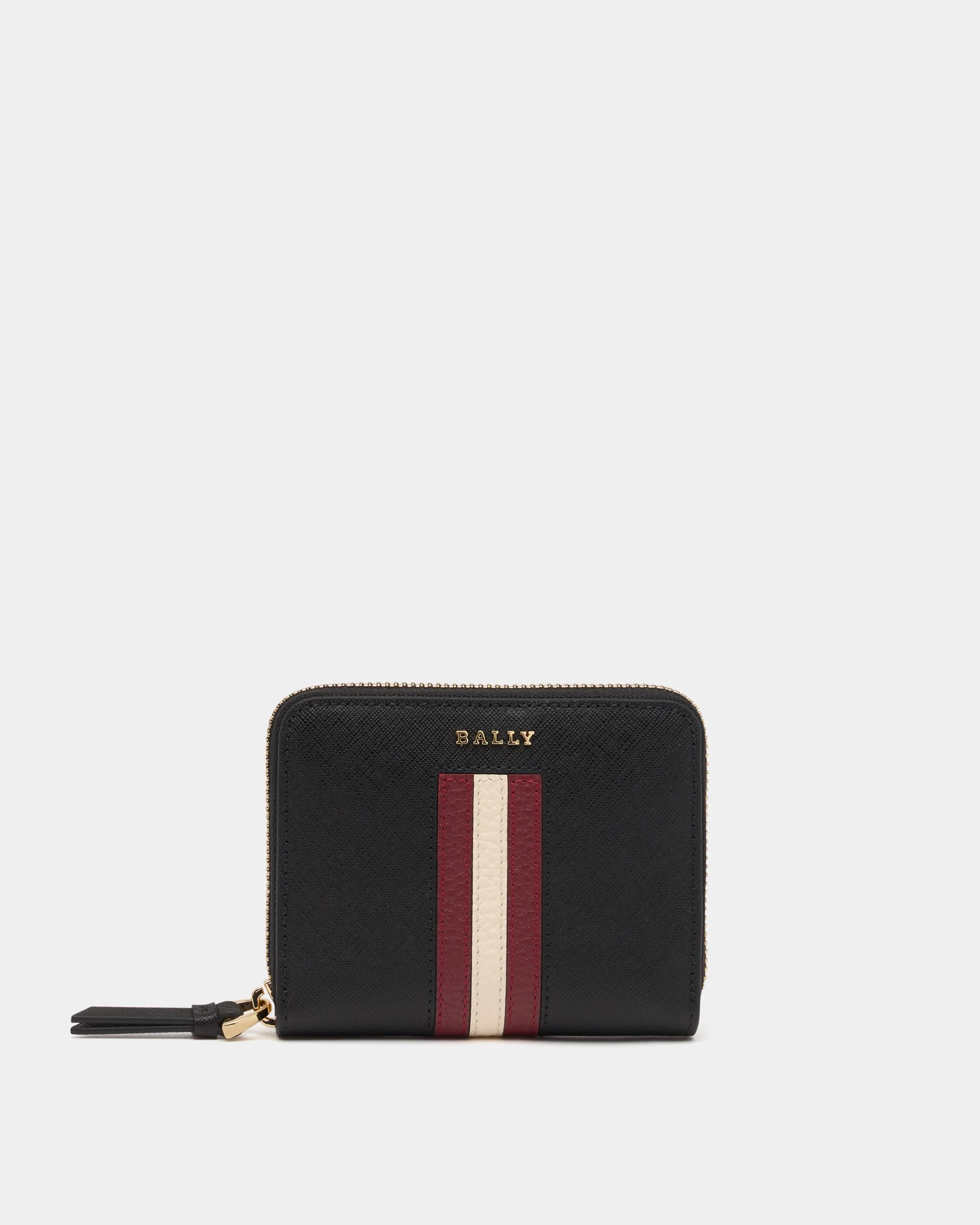 Zip Around Wallet in Black Embossed Leather With a Bally Ribbon