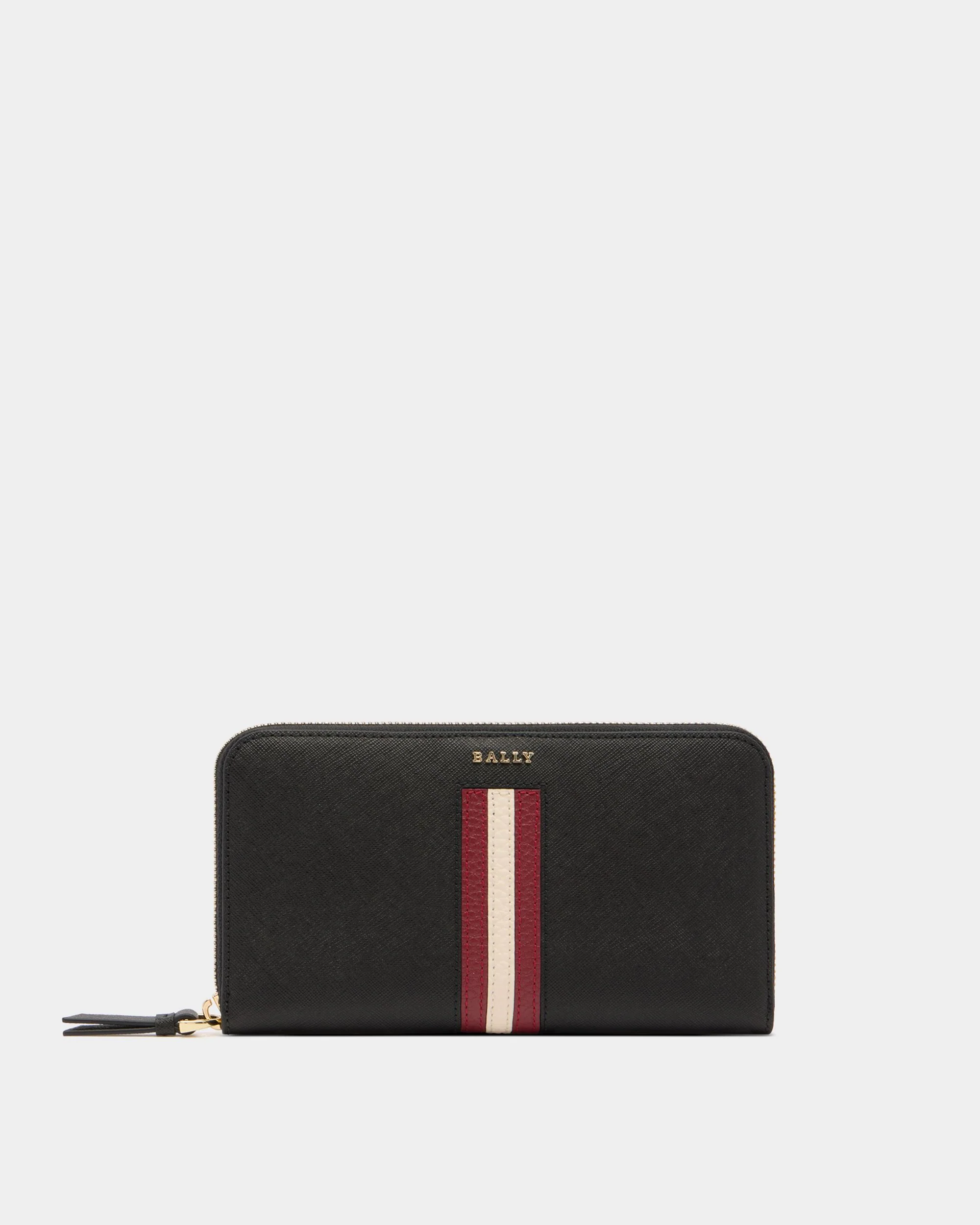 Zip Around Wallet in Black Embossed Leather With a Bally Ribbon