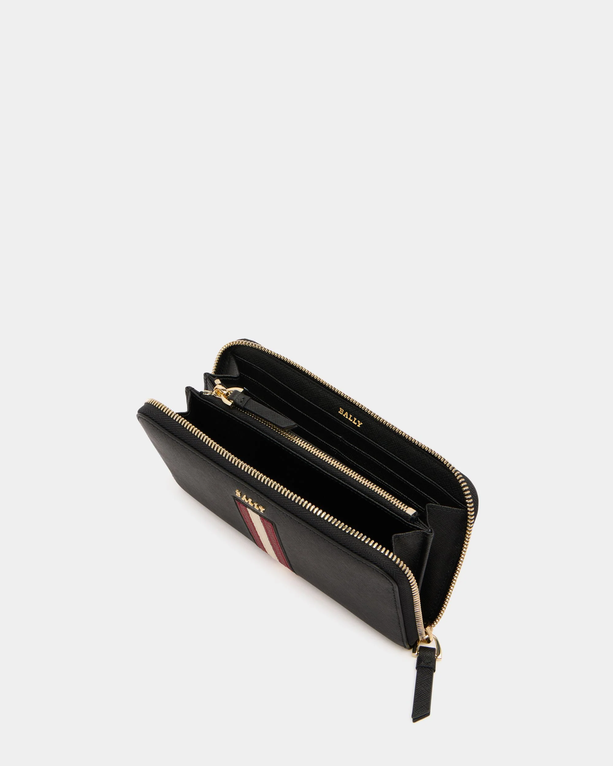 Zip Around Wallet in Black Embossed Leather With a Bally Ribbon - Image 3