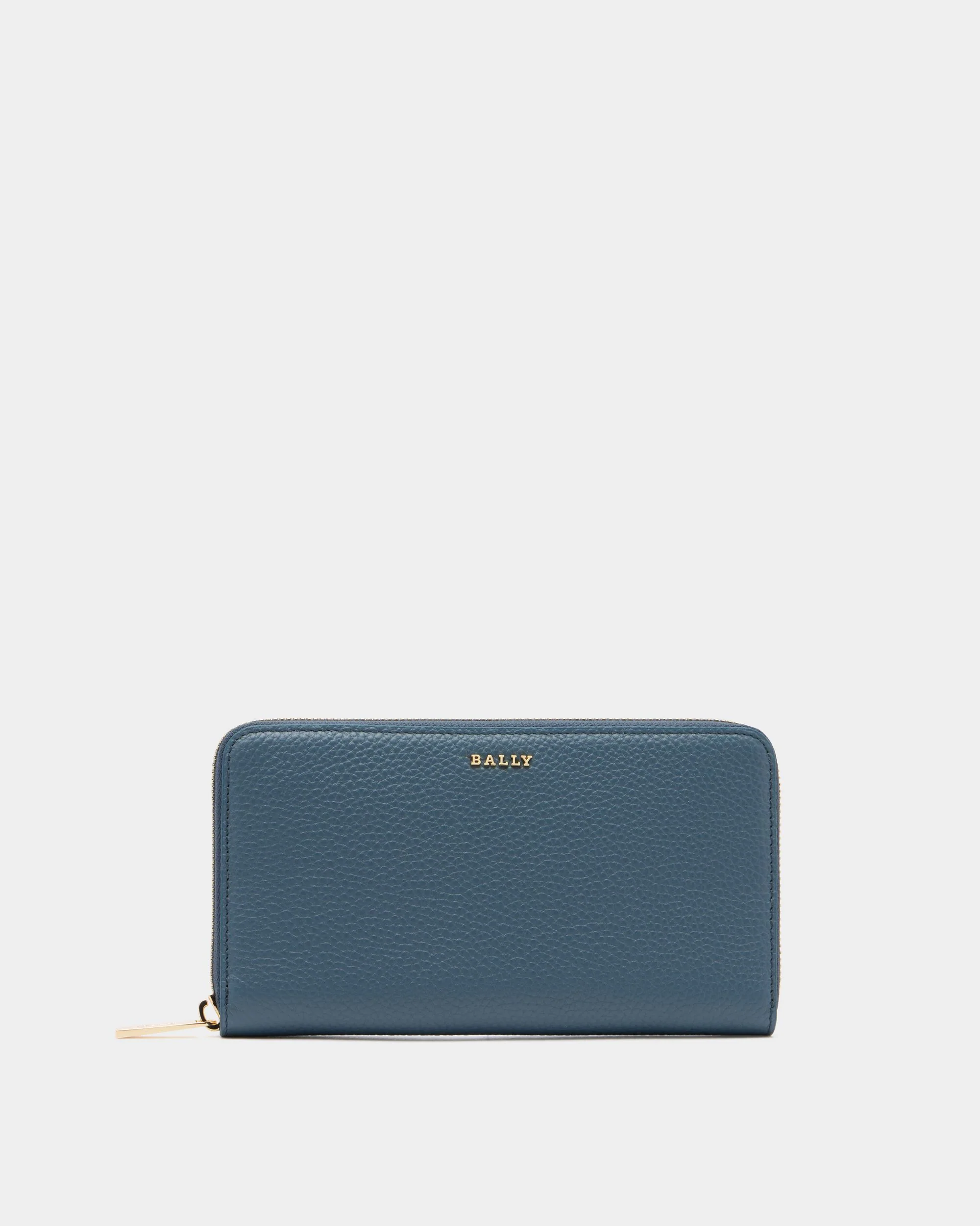 Zip Around Wallet in Blue Grained Leather