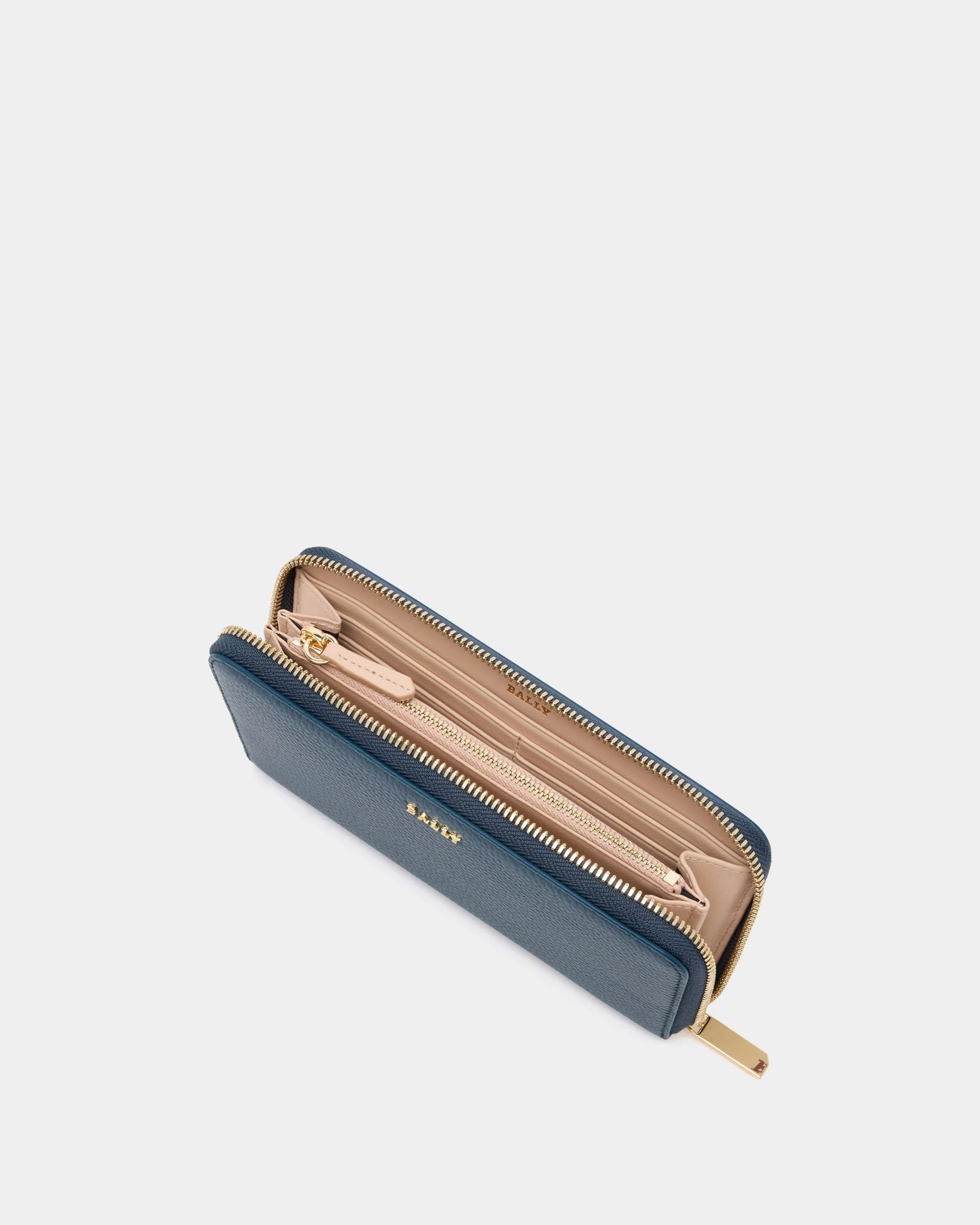 Zip Around Wallet in Blue Grained Leather - Image 3