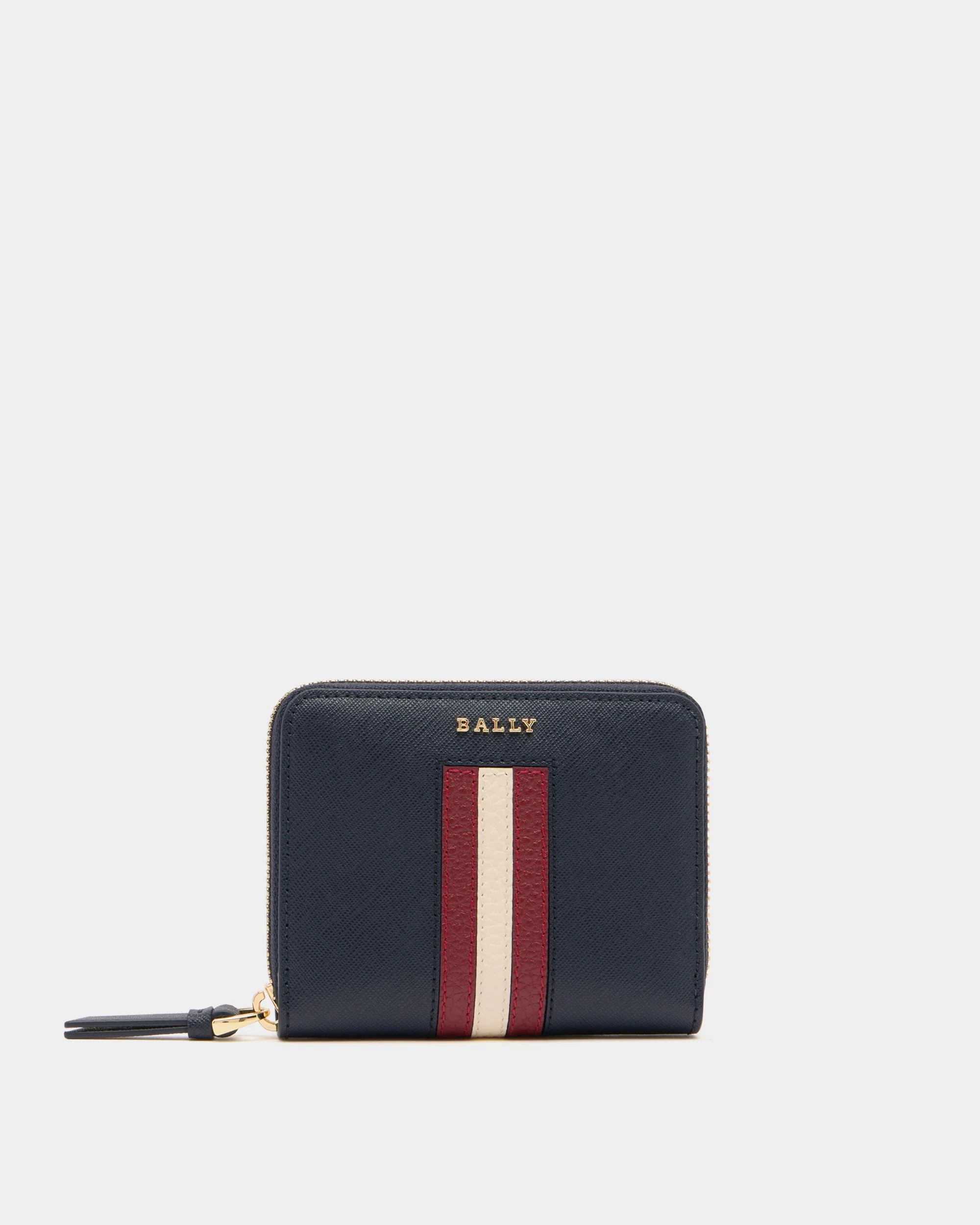 Zip Around Wallet in Navy Blue Embossed Leather With a Bally Ribbon