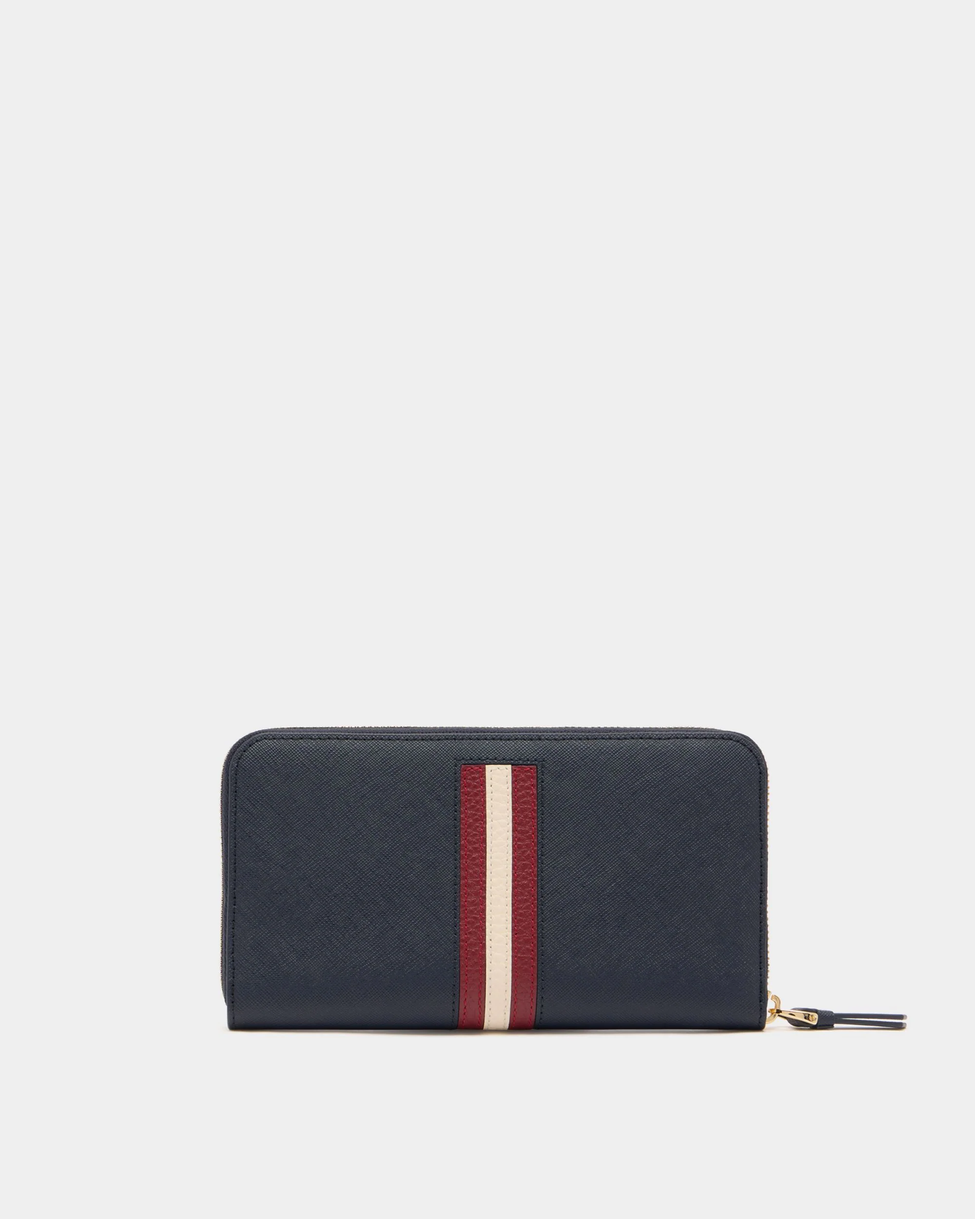 Zip Around Wallet in Navy Blue Embossed Leather With a Bally Ribbon - Image 2