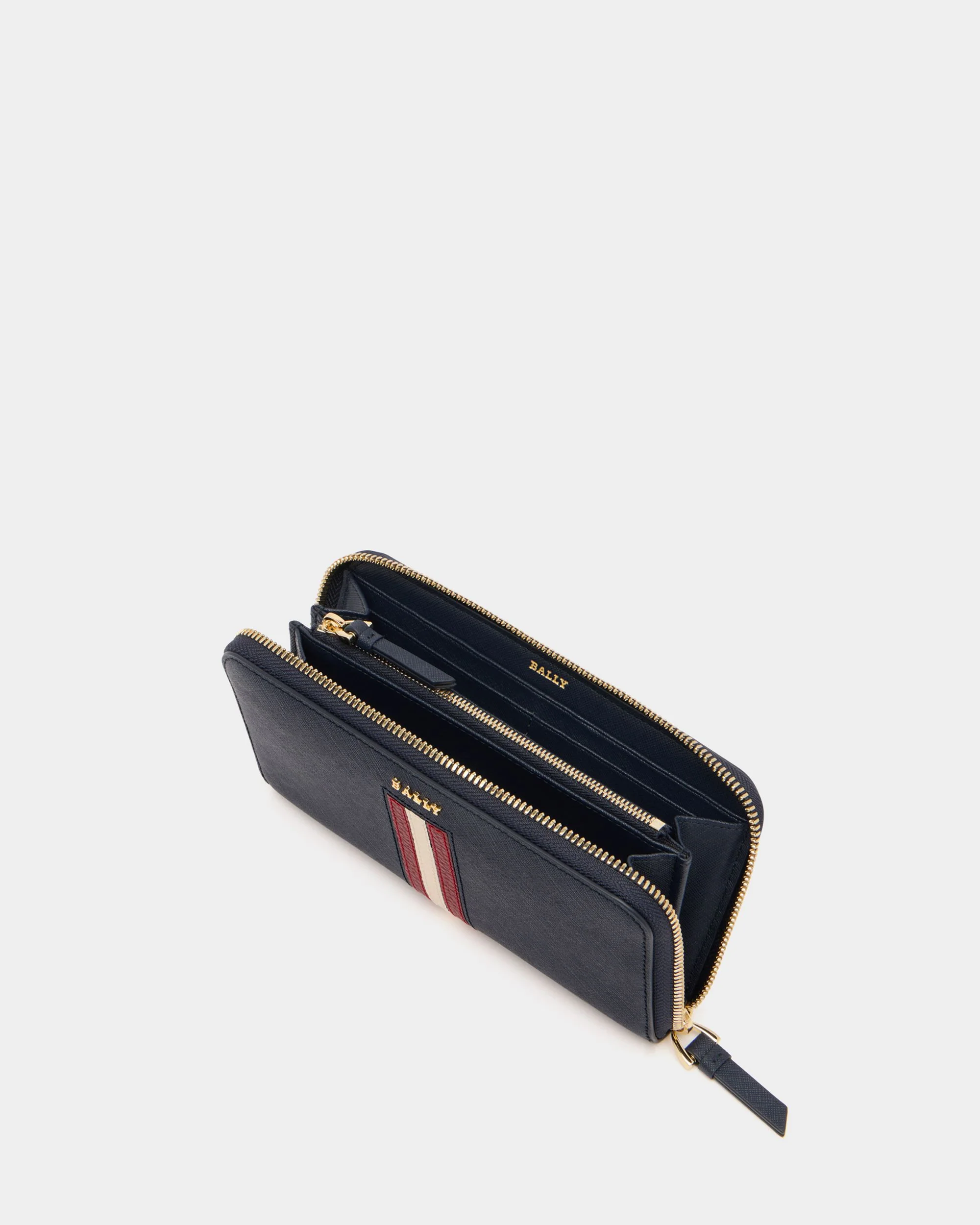 Zip Around Wallet in Navy Blue Embossed Leather With a Bally Ribbon - Image 3