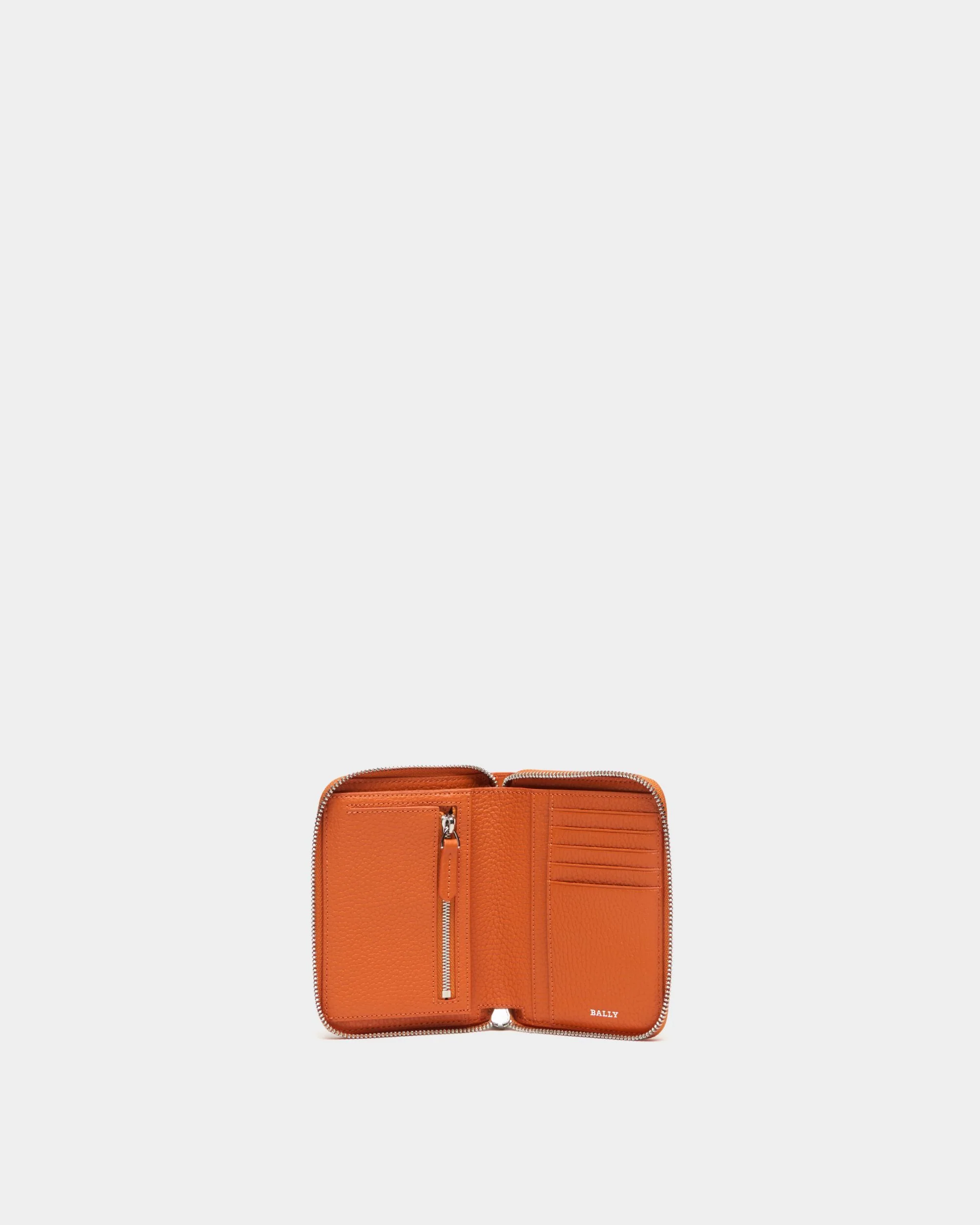 Zip Around Wallet In Orange Grained Leather - Image 3