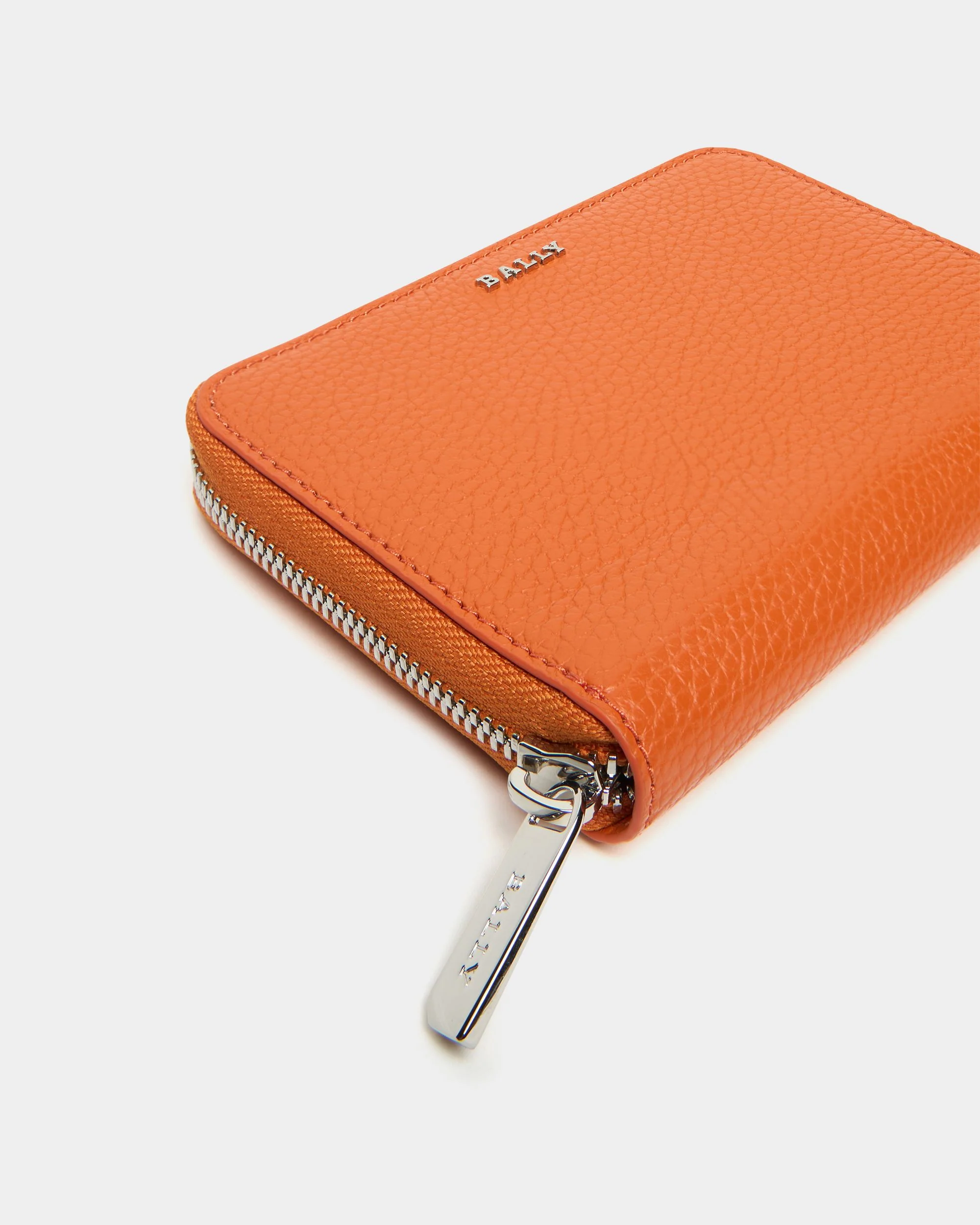 Zip Around Wallet In Orange Grained Leather - Image 4