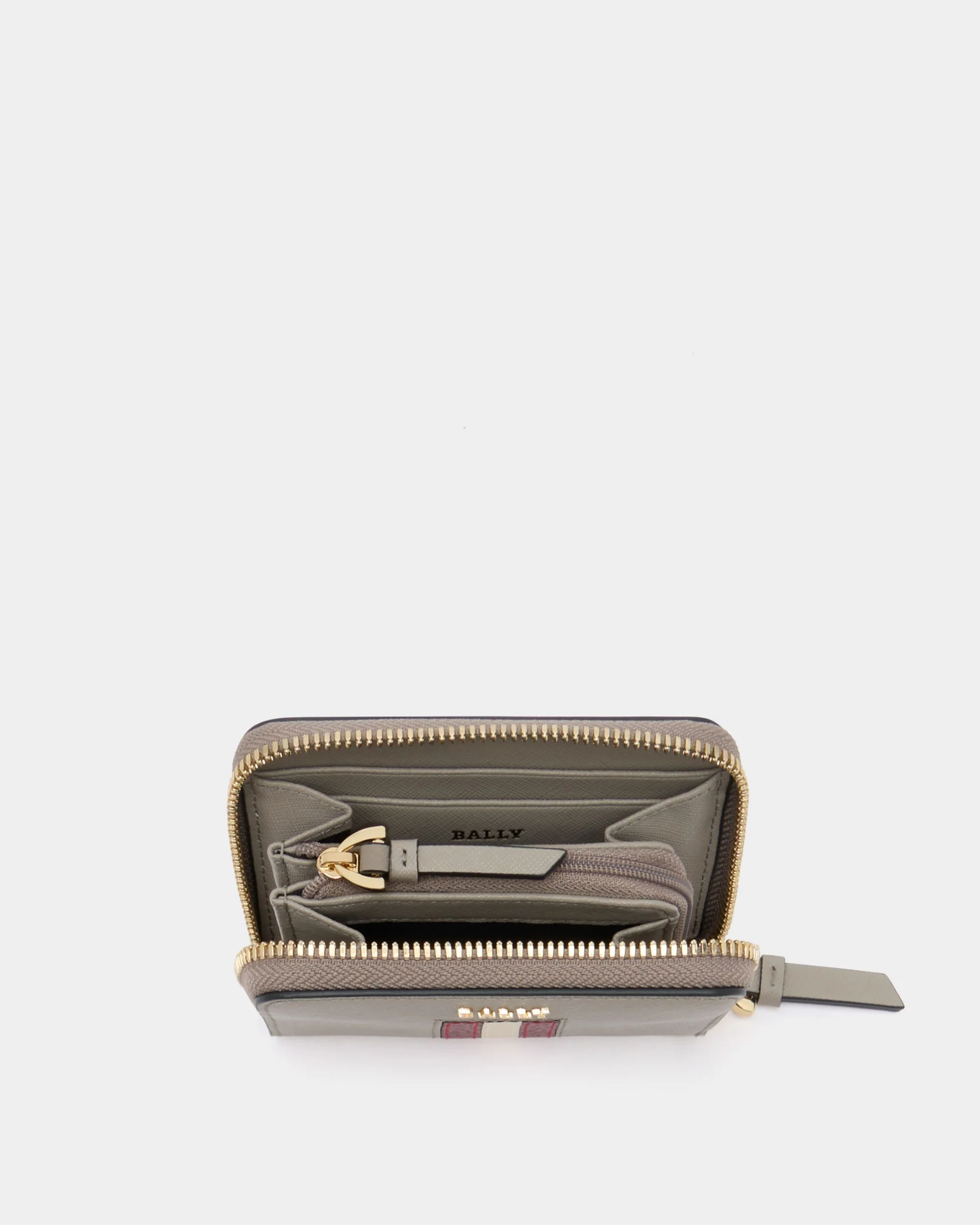 Zip Around Wallet in Taupe Embossed Leather With a Bally Ribbon - Image 3