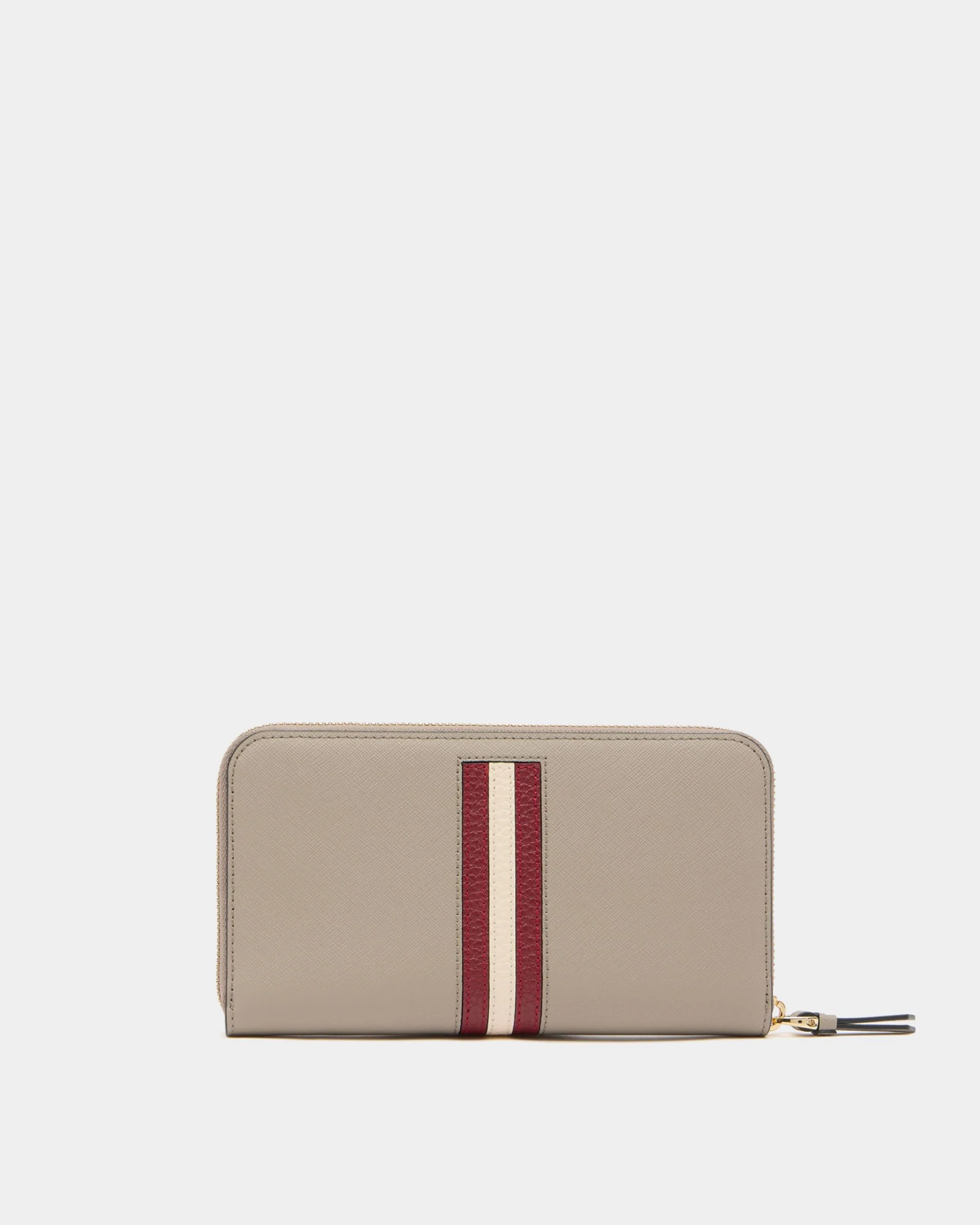 Zip Around Wallet in Taupe Embossed Leather With a Bally Ribbon - Image 2