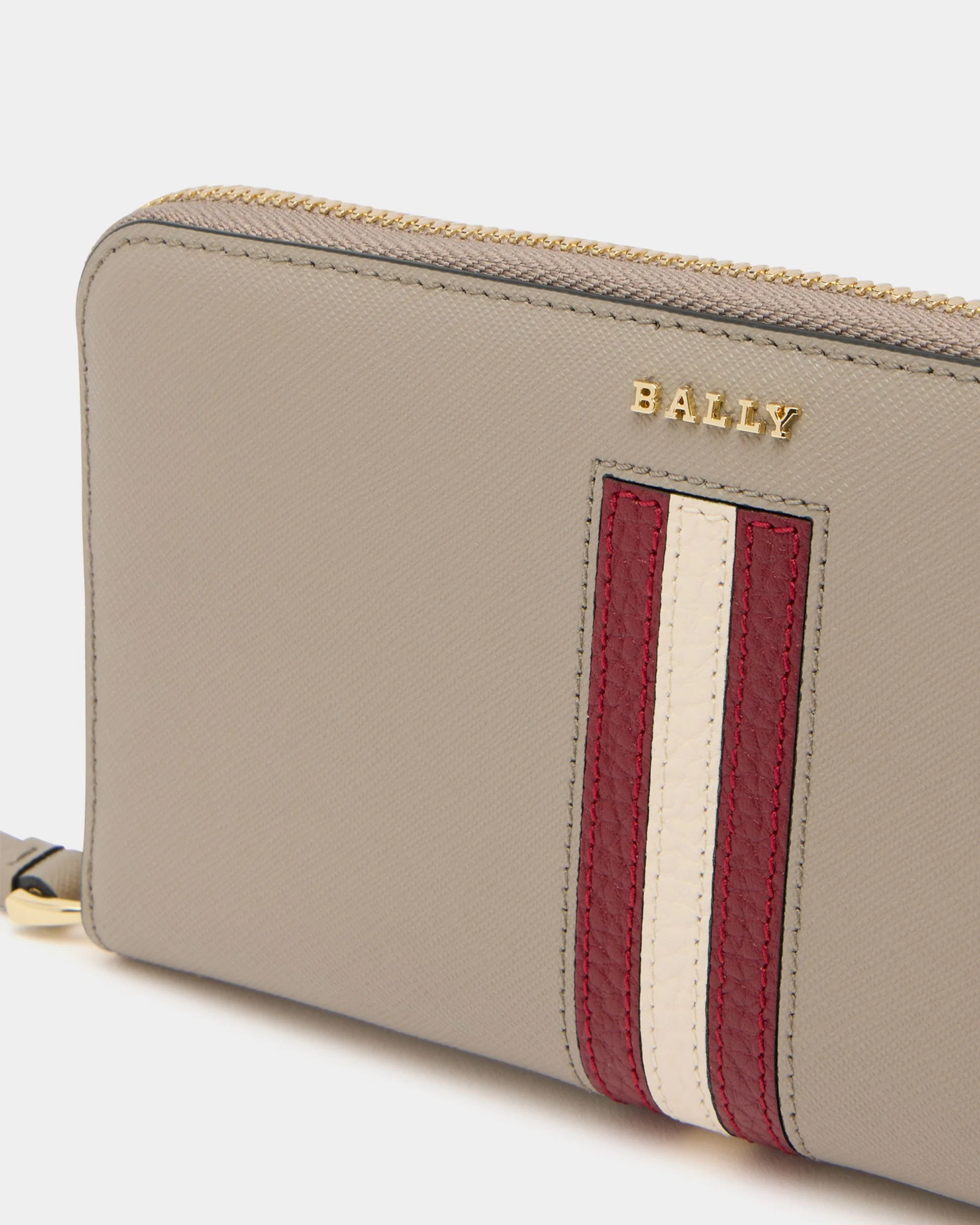 Zip Around Wallet in Taupe Embossed Leather With a Bally Ribbon - Image 4