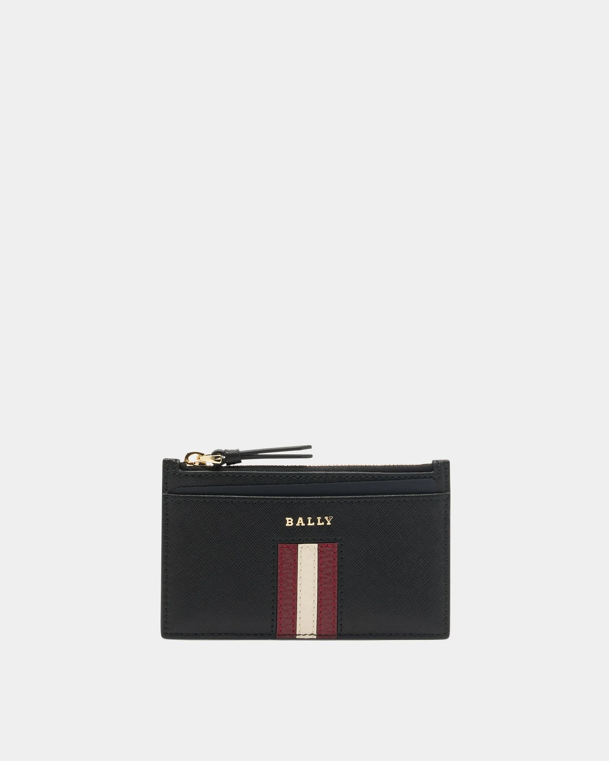 Zipped Card Holder in Black Embossed Leather With a Bally Ribbon