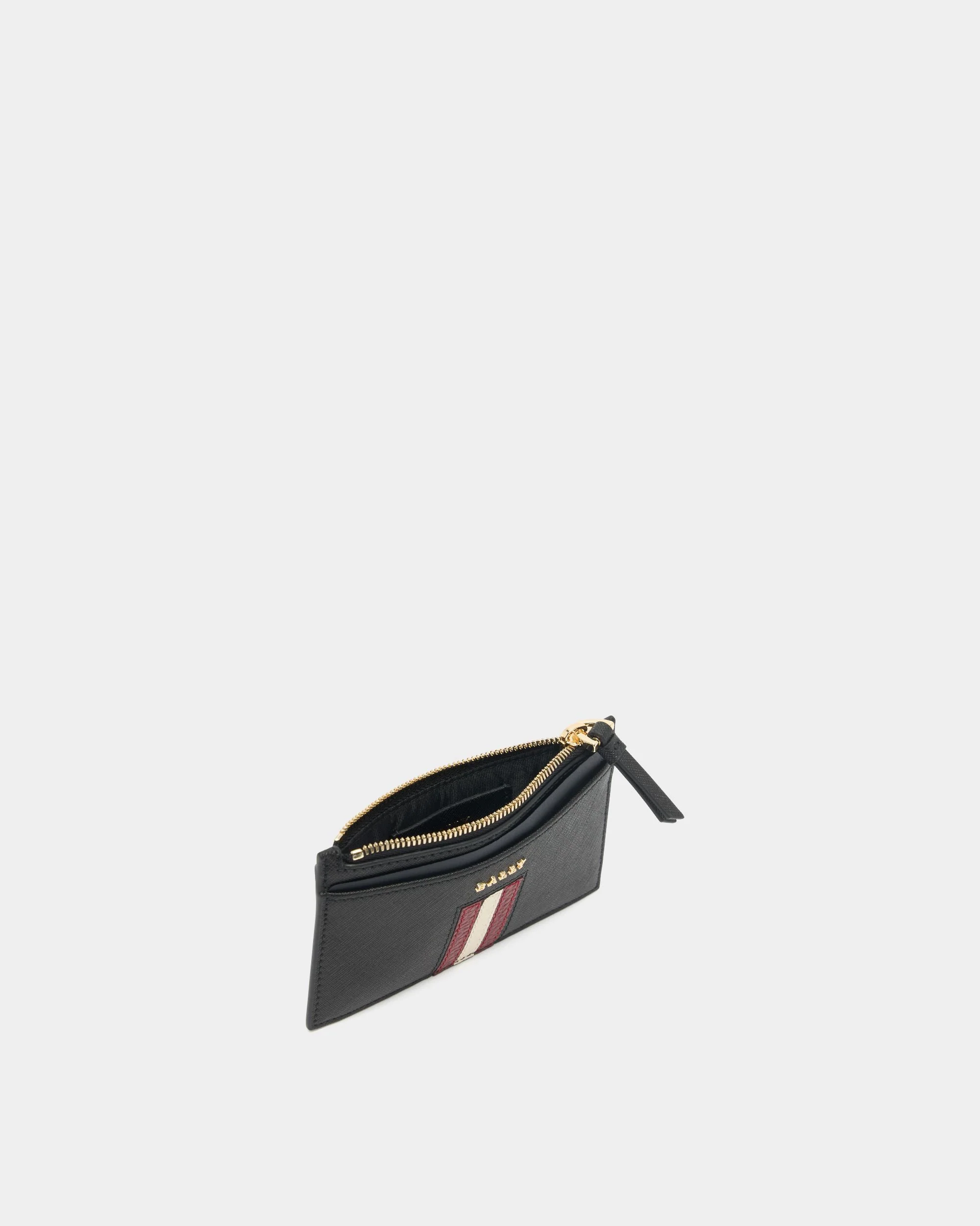 Zipped Card Holder in Black Embossed Leather With a Bally Ribbon - Image 3