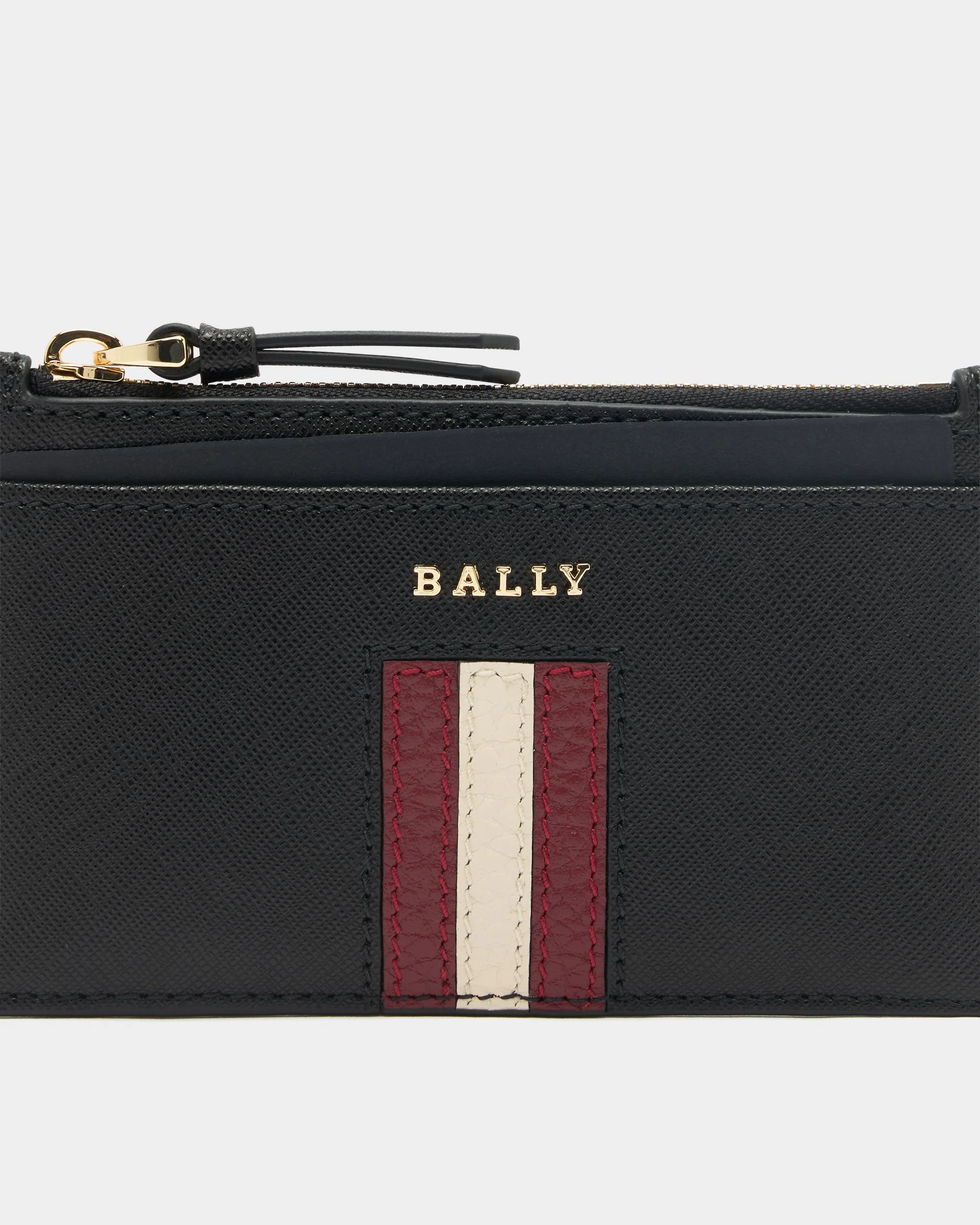 Zipped Card Holder in Black Embossed Leather With a Bally Ribbon - Image 4