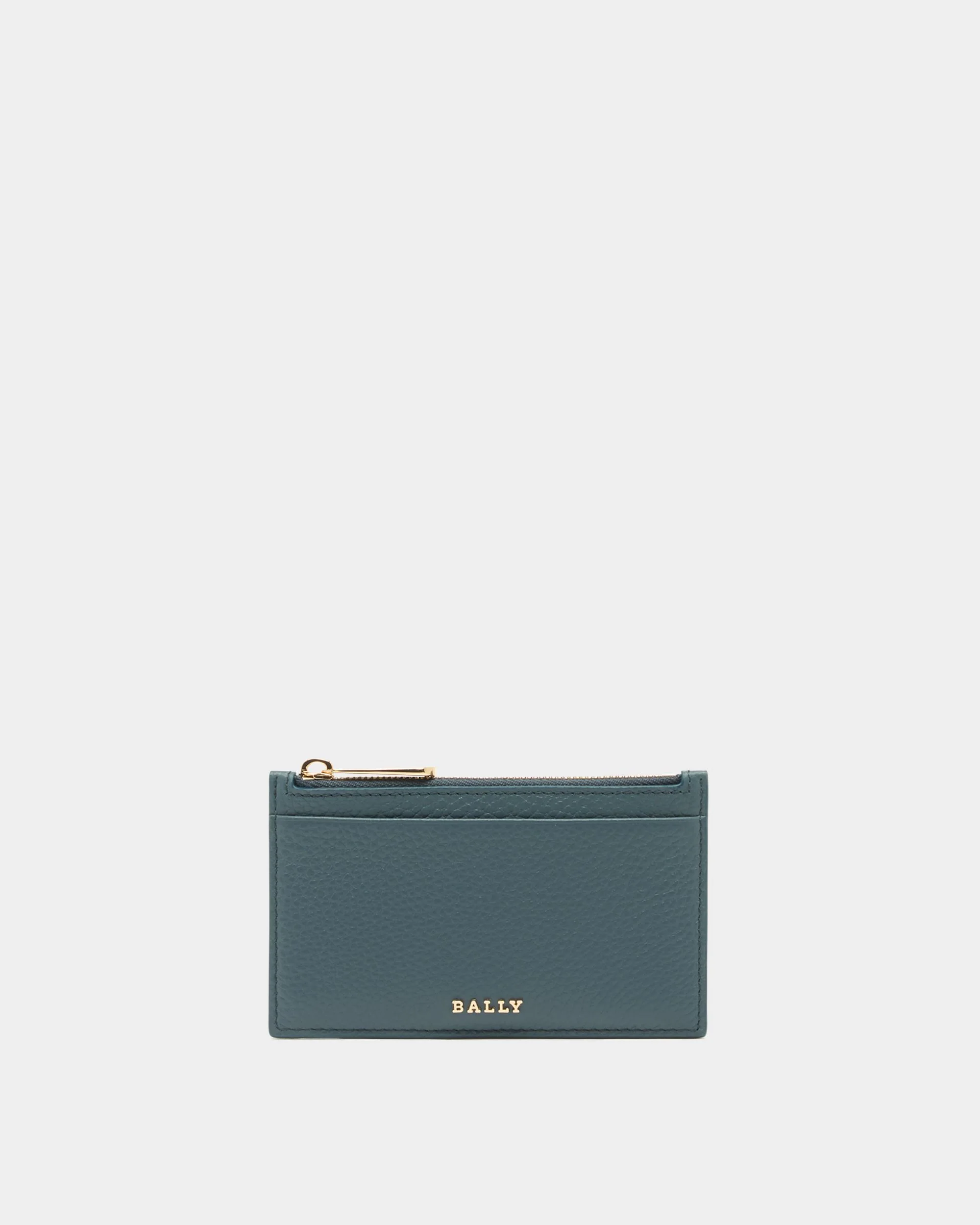 Zipped Card Holder in Blue Grained Leather