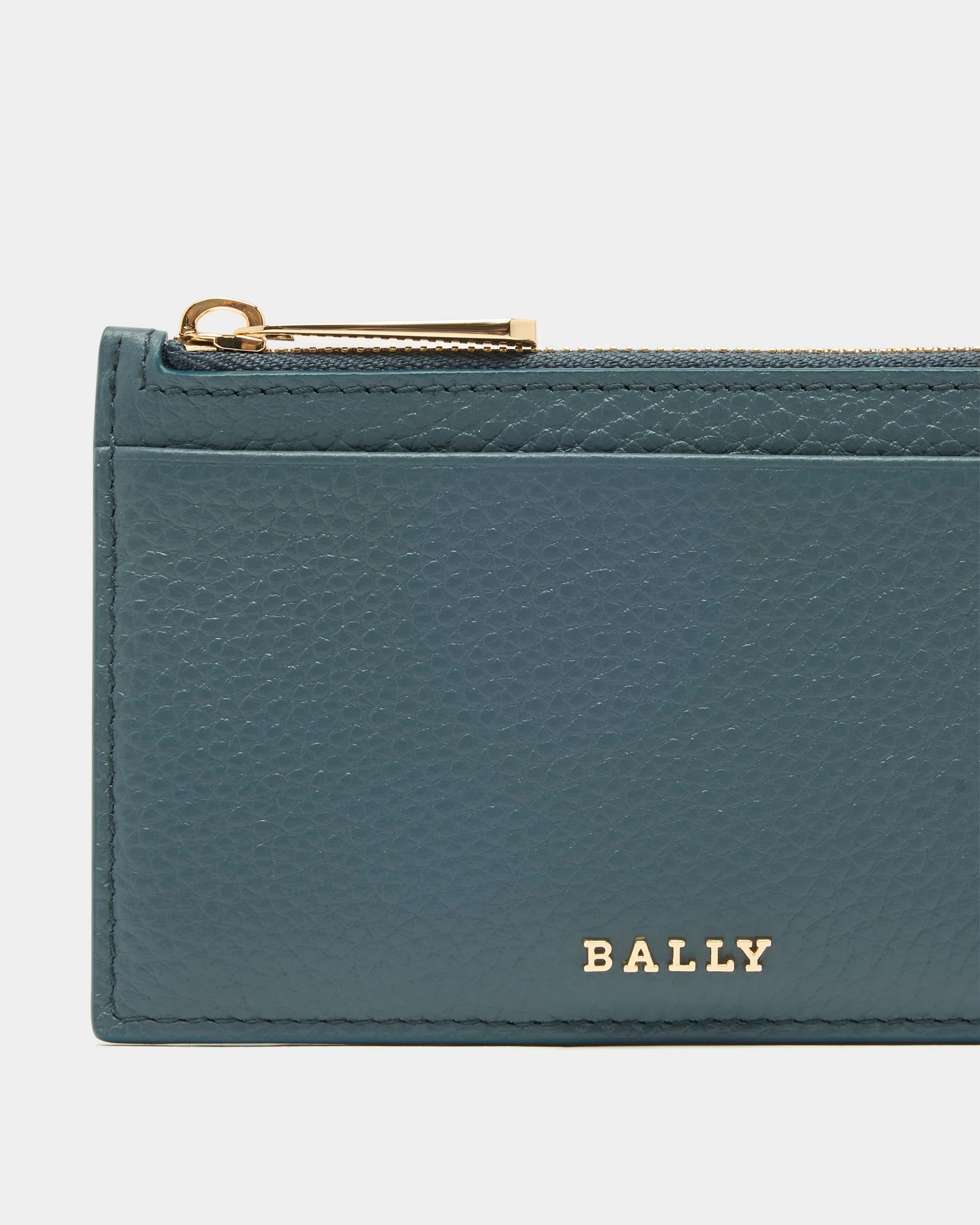 Zipped Card Holder in Blue Grained Leather - Image 4