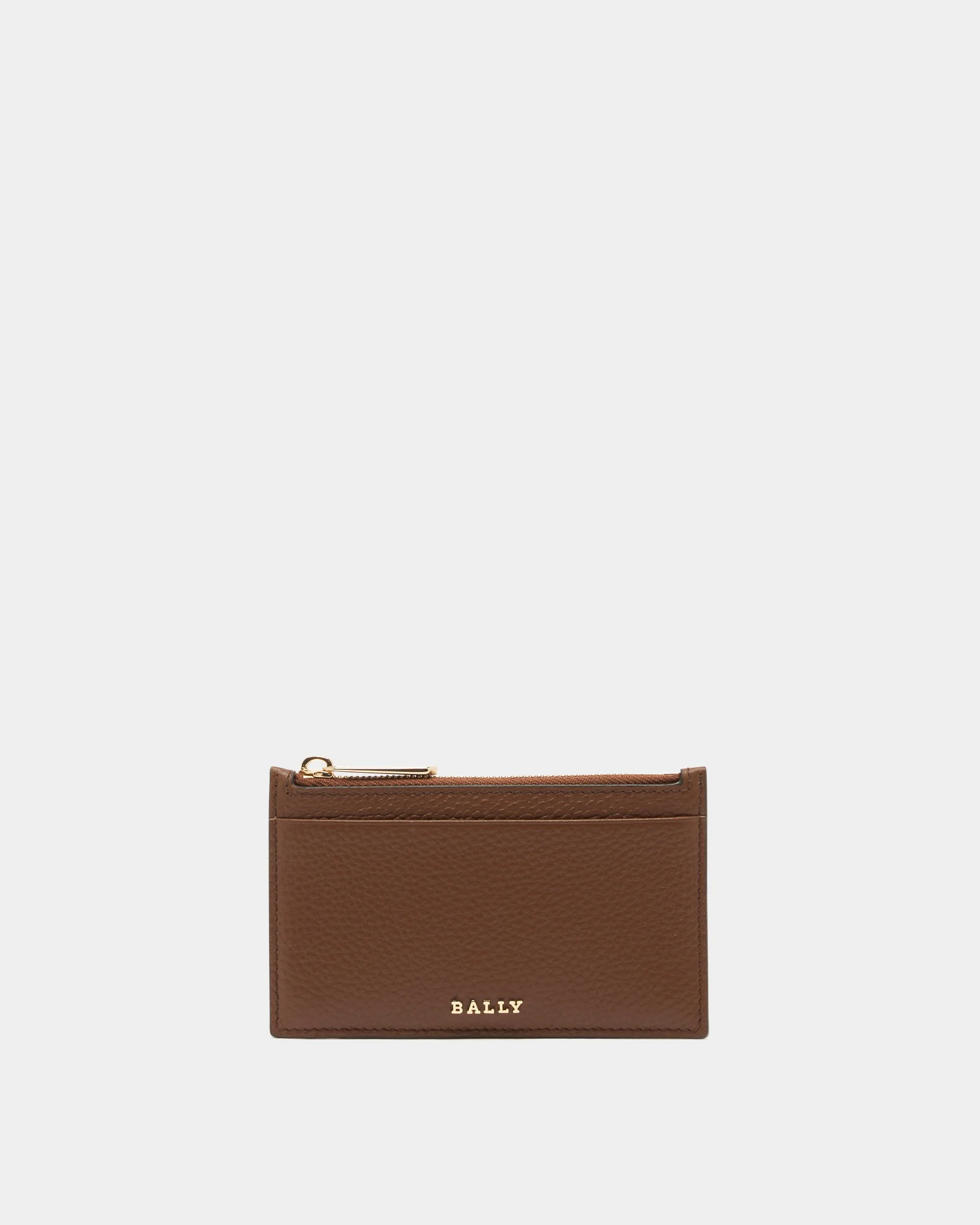 Zipped Card Holder in Brown Grained Leather