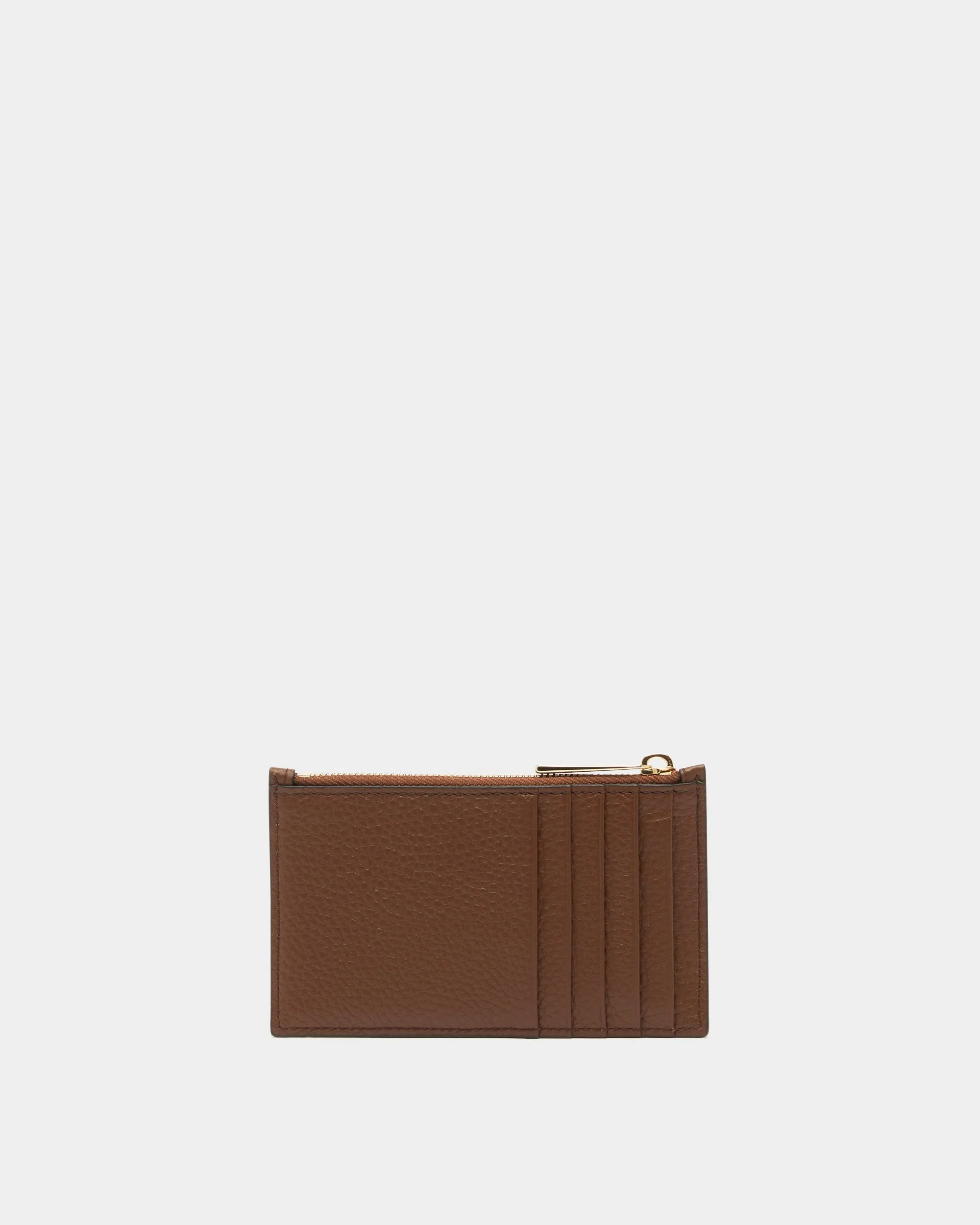 Zipped Card Holder in Brown Grained Leather - Image 2