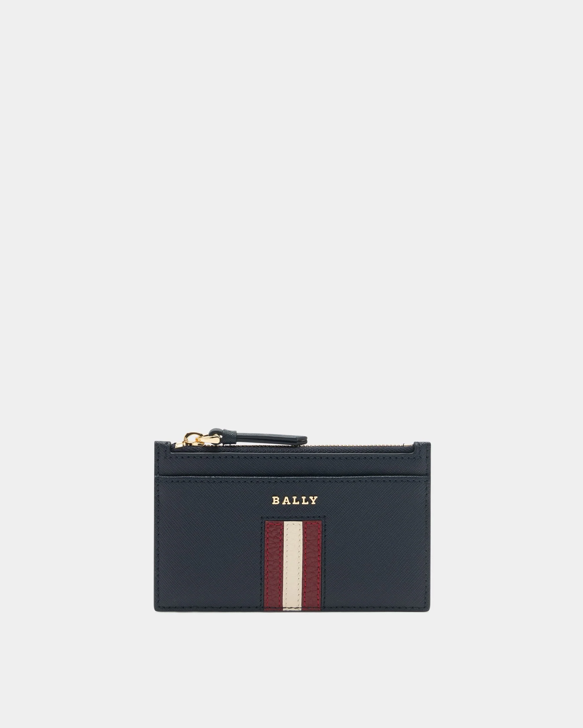 Zipped Card Holder in Navy Blue Embossed Leather With a Bally Ribbon